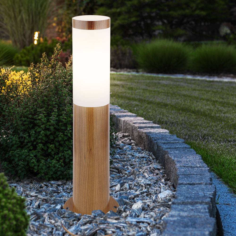 Wegeleuchten Außen Edelstahl Standleuchte Garten Terrassenlampe Außen stehend, holzoptik opal rustikal, 1x E27, DxH 7,6x45 cm