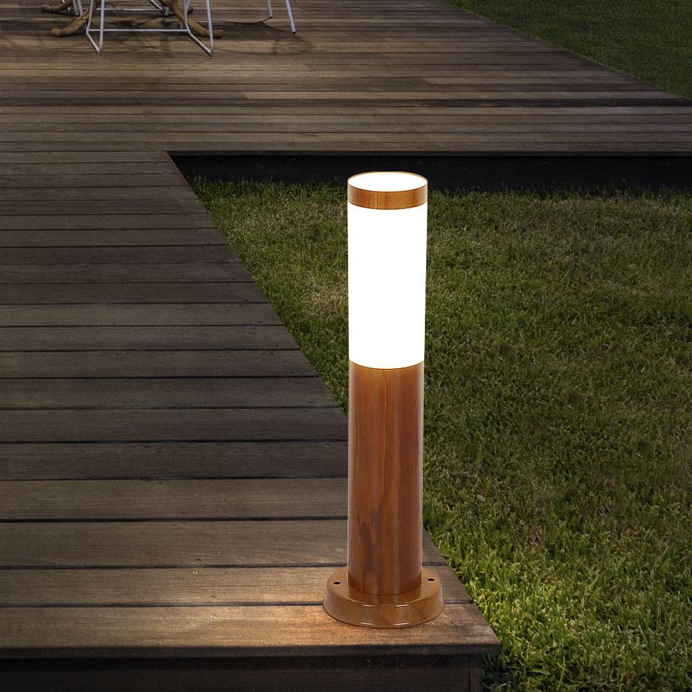 Wegeleuchten Außen Edelstahl Standleuchte Garten Terrassenlampe Außen stehend, holzoptik opal rustikal, 1x E27, DxH 7,6x45 cm