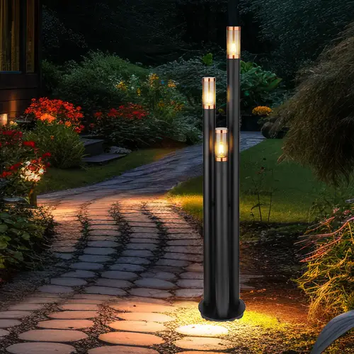 Standleuchte Wegeleuchten Außen Edelstahl Außenlampe Gartenleuchte schwarz, Kupfer rauchfarben, 3 Flammig E27, DxH 28 x 170 cm Standleuchte Wegeleuchten Außen Edelstahl Außenlampe Gartenleuchte schwarz, Kupfer rauchfarben, 3 Flammig E27, DxH 28 x 170 cm