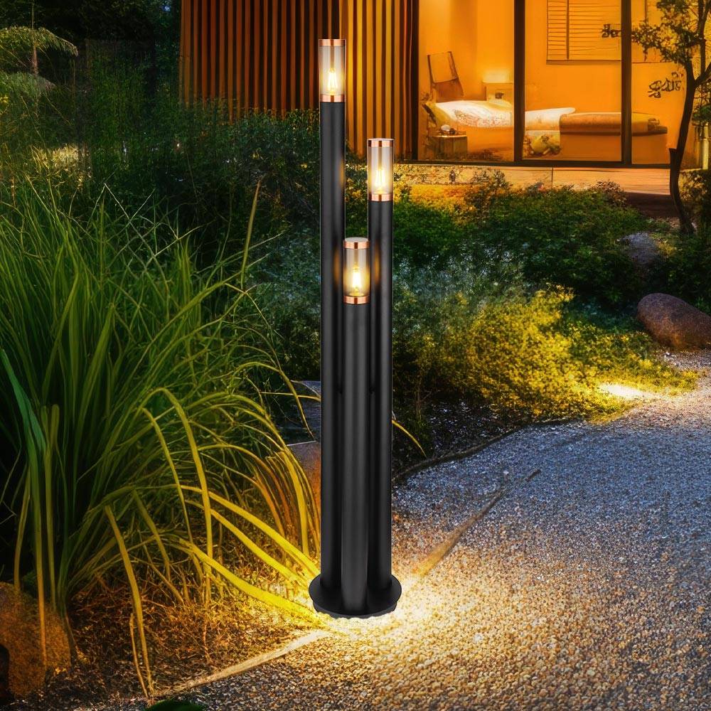 Wegeleuchten Außen Edelstahl Außenlampe Standleuchte Gartenleuchte schwarz, Kupfer rauchfarben, Fernbedienung dimmbar, 3x RGB LED 8,5W 806Lm, DxH 28