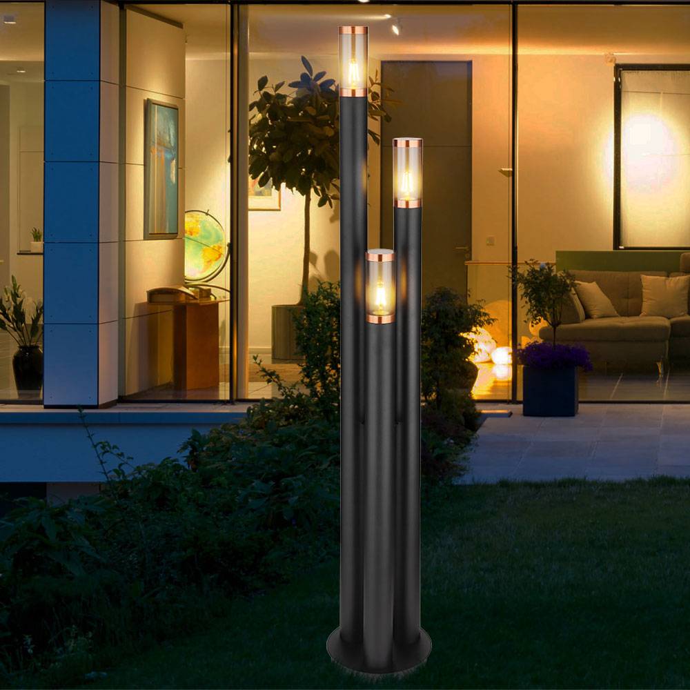 Wegeleuchten Außen Edelstahl Außenlampe Standleuchte Gartenleuchte schwarz, Kupfer rauchfarben, Fernbedienung dimmbar, 3x RGB LED 8,5W 806Lm, DxH 28
