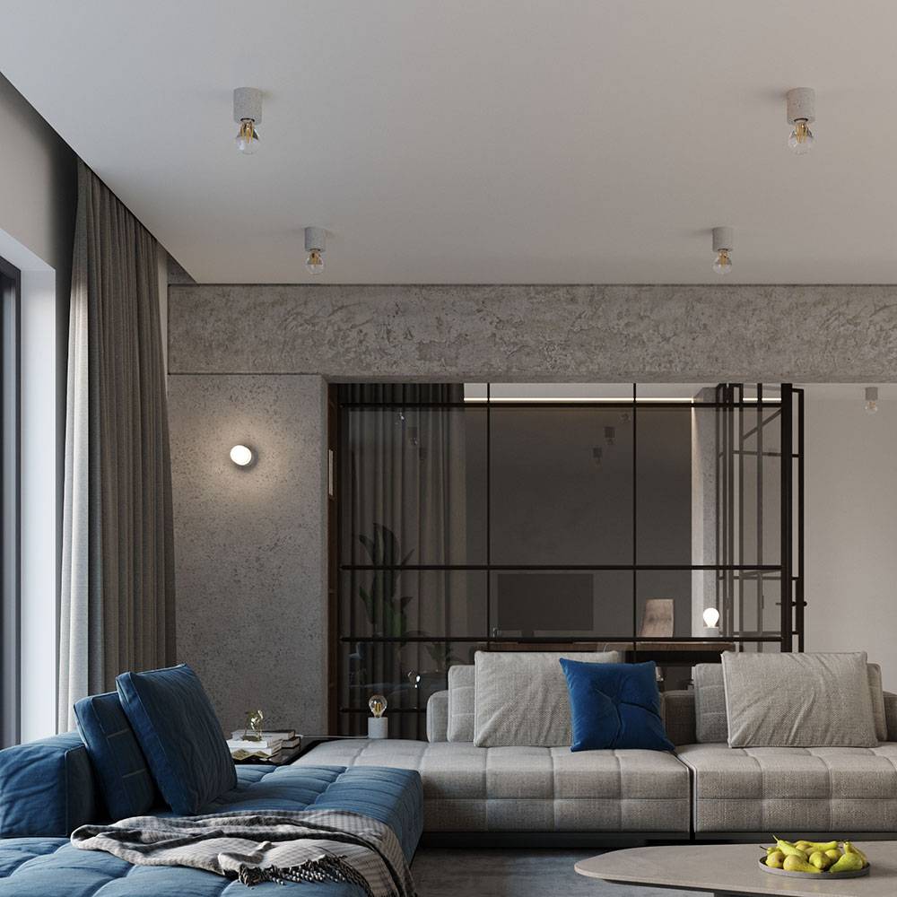 Wandleuchte Beton rund Wandlampe Treppenhaus Innen Wandlampe grau, ohne Lampenschirm, grau, 1x E27, DxH 10x10 cm