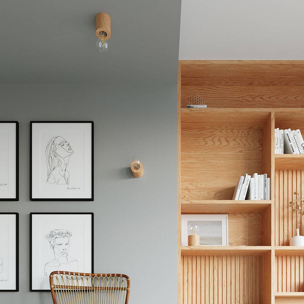 Wandlampe Landhausstil Holzleuchte Wandleuchte Holzlampe Wohnzimmer in runder Form, ohne Lampenschirm, 1x E27, DxH 10x10 cm