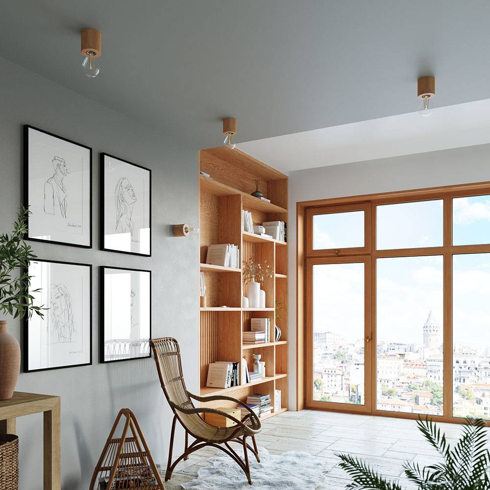 Wandlampe Landhausstil Holzleuchte Wandleuchte Holzlampe Wohnzimmer in runder Form, ohne Lampenschirm, 1x E27, DxH 10x10 cm