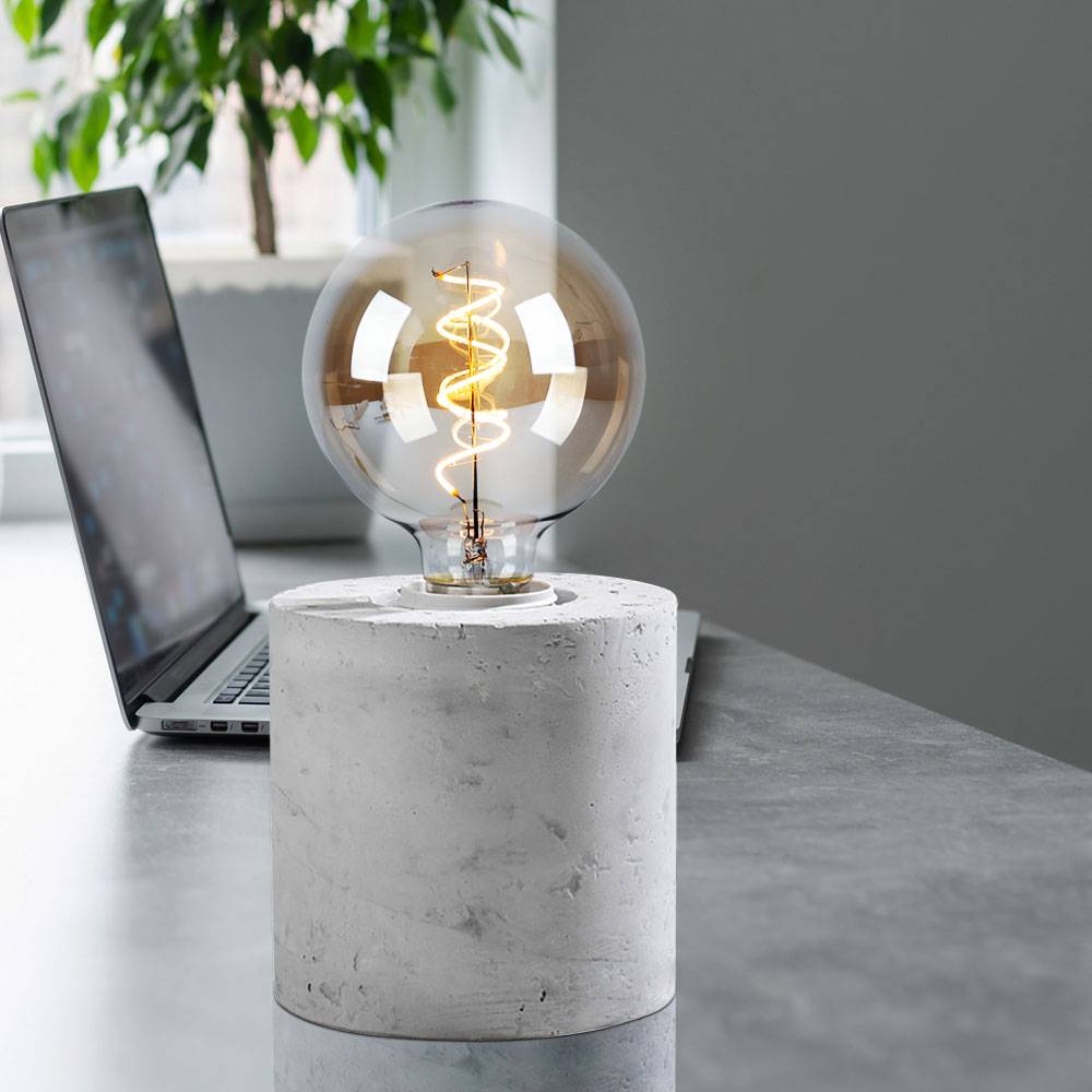 Tischleuchte Beton E27 Nachttischleuchte Betonlampe Tischlampe, grau ohne Lampenschirm, DxH 10x10 cm
