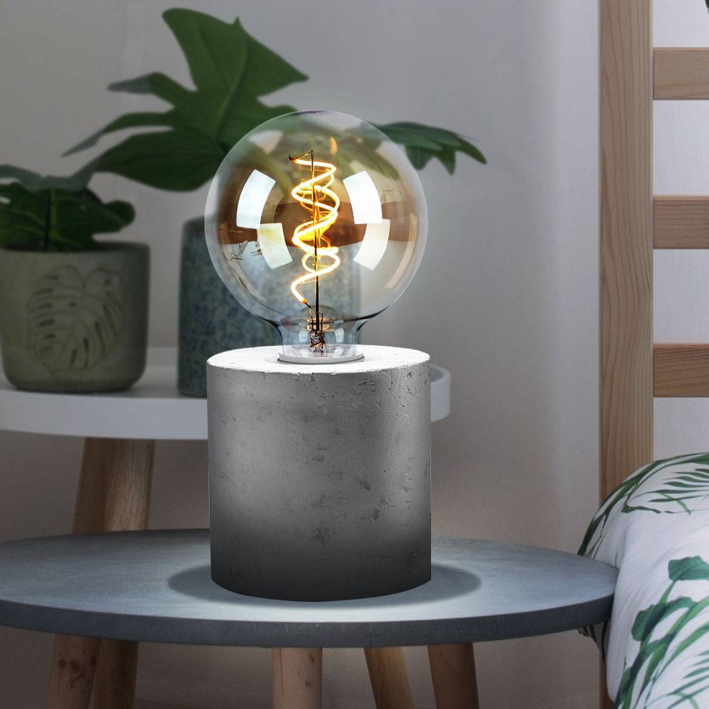 Tischleuchte Beton E27 Nachttischleuchte Betonlampe Tischlampe, grau ohne Lampenschirm, DxH 10x10 cm