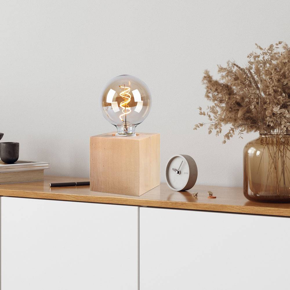 Tischleuchte Holz Landhausstil Nachttischlampe natur Tischlampe E27, quadratisch ohne Lampenschirm, LxBxH 10x10x10 cm
