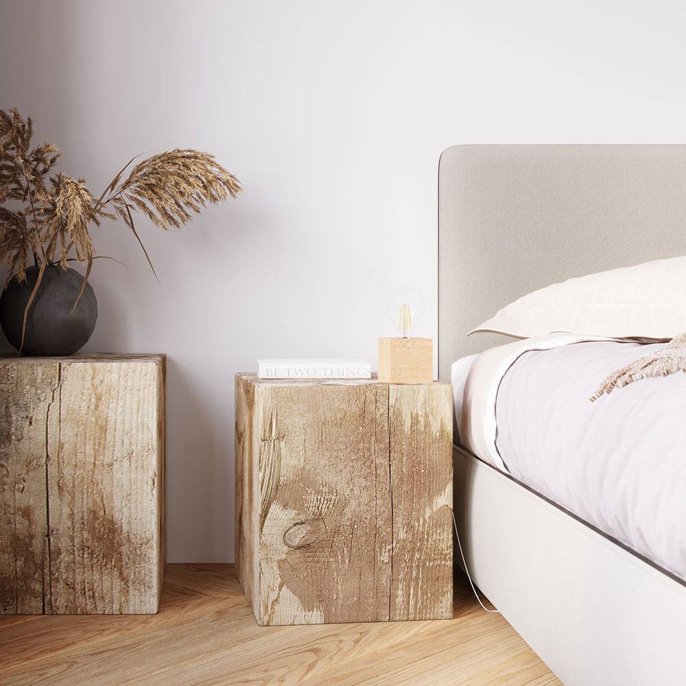 Tischleuchte Holz Landhausstil Nachttischlampe natur Tischlampe E27, quadratisch ohne Lampenschirm, LxBxH 10x10x10 cm