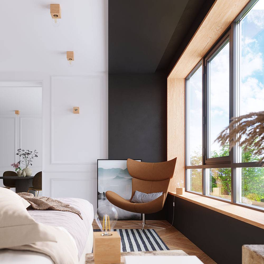 Tischleuchte Holz Landhausstil Nachttischlampe natur Tischlampe E27, quadratisch ohne Lampenschirm, LxBxH 10x10x10 cm