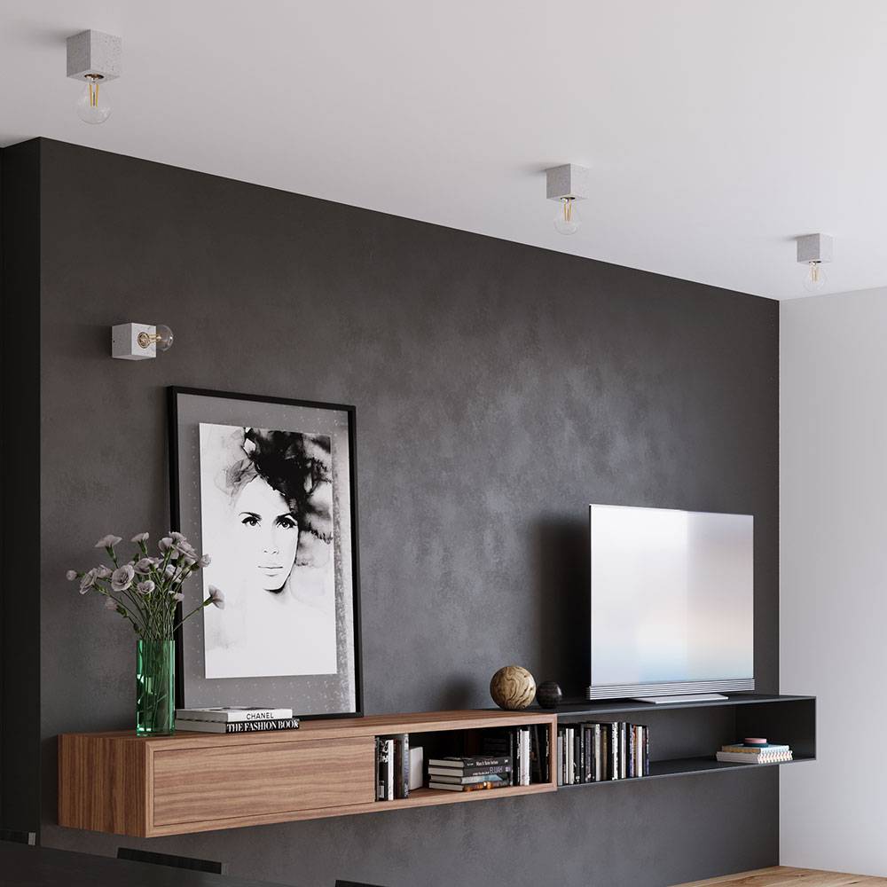 Beton Deckenleuchte Deckenlampe Industrial Wohnzimmer Lampenfassung Beton, ohne Lampenschirm, grau, 1x E27, DxH 10x10 cm