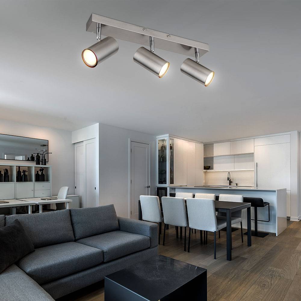 Deckenlampe silber Deckenstrahler 3 Flammig Deckenleuchte Wohnzimmer nickel mit beweglichen Spots, Metall, 3xGU10, LxBxH 41x6x12 cm