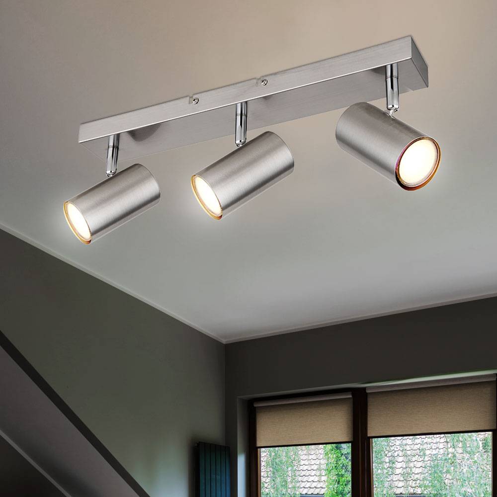 Deckenlampe silber Deckenstrahler 3 Flammig Deckenleuchte Wohnzimmer nickel mit beweglichen Spots, Metall, 3xGU10, LxBxH 41x6x12 cm
