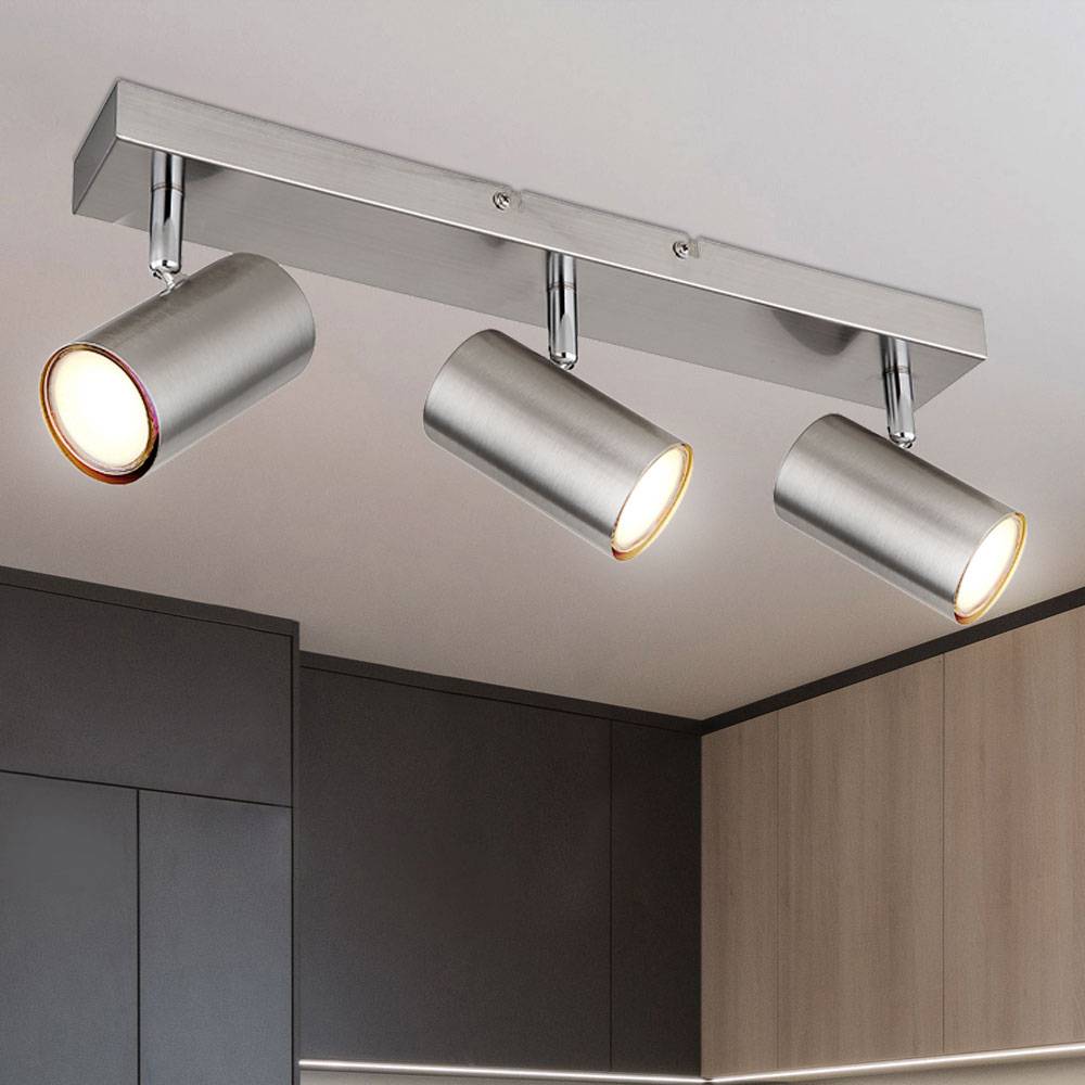Deckenlampe silber Deckenstrahler 3 Flammig Deckenleuchte Wohnzimmer nickel mit beweglichen Spots, Metall, 3xGU10, LxBxH 41x6x12 cm