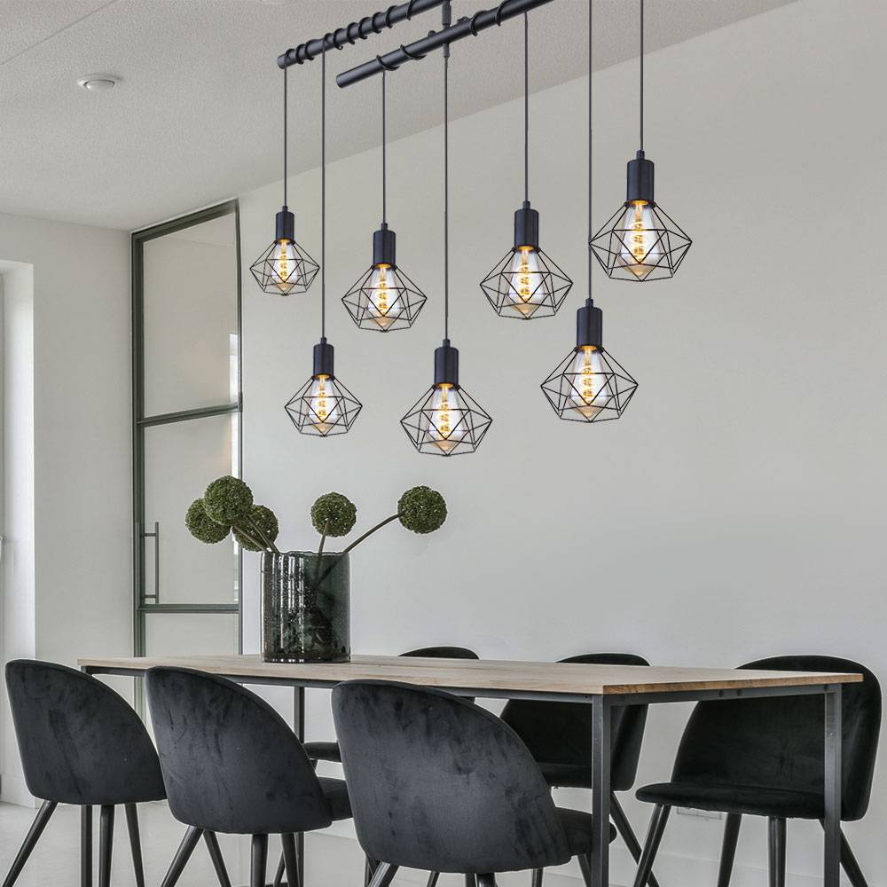Hängelampe Pendelleuchte Modern Esszimmerleuchte Industriell schwarz Hängeleuchte Höhenverstellbar, Käfig Schirme, 7 Flammig E27, LxBxH 100x15x100