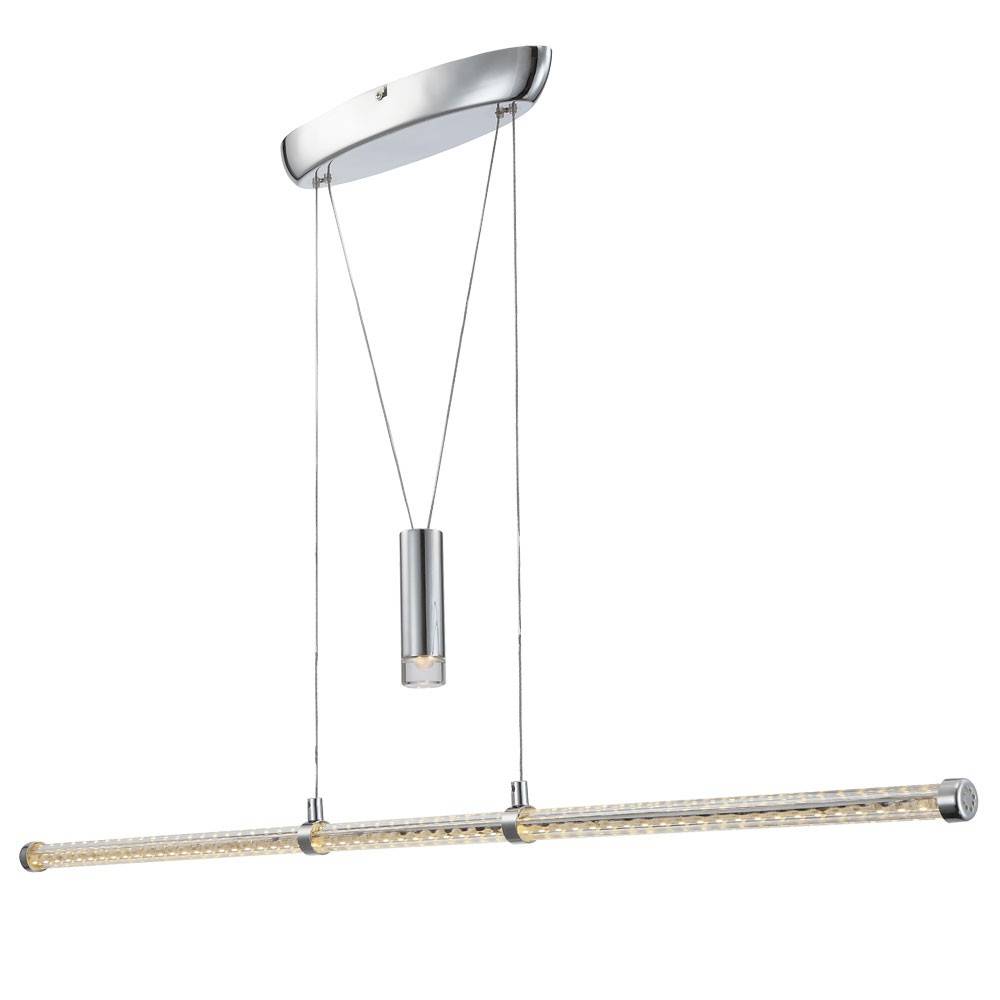 Pendelleuchte Pendellampe Zugpendel Esstischleuchte Höhenverstellbar 1 flammig LED, Chrom, Glas klar, 1x LED 18 W 1260lm, LxBxH 100x8x100-150 cm