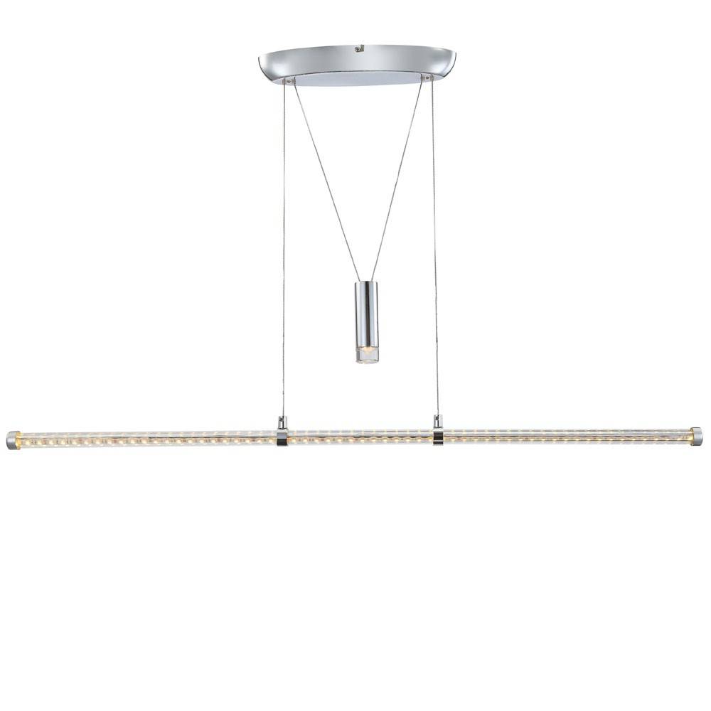 Pendelleuchte Pendellampe Zugpendel Esstischleuchte Höhenverstellbar 1 flammig LED, Chrom, Glas klar, 1x LED 18 W 1260lm, LxBxH 100x8x100-150 cm