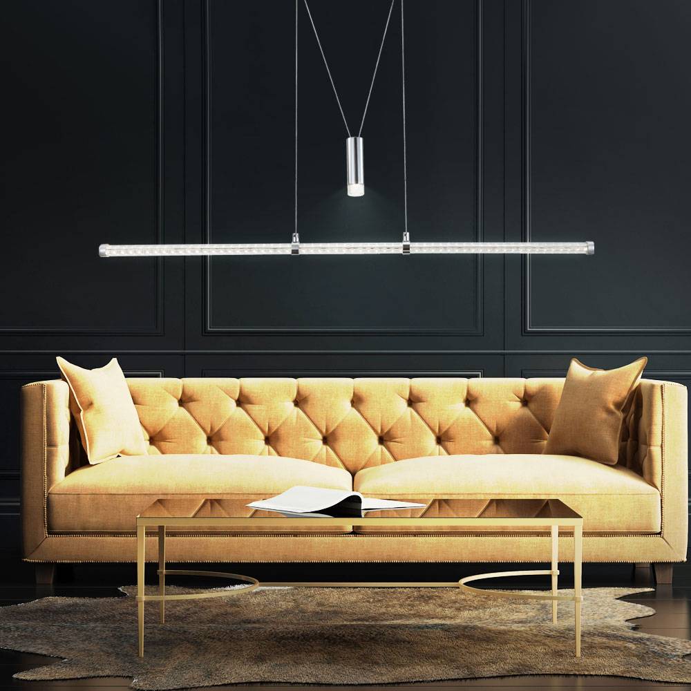 Pendelleuchte Pendellampe Zugpendel Esstischleuchte Höhenverstellbar 1 flammig LED, Chrom, Glas klar, 1x LED 18 W 1260lm, LxBxH 100x8x100-150 cm