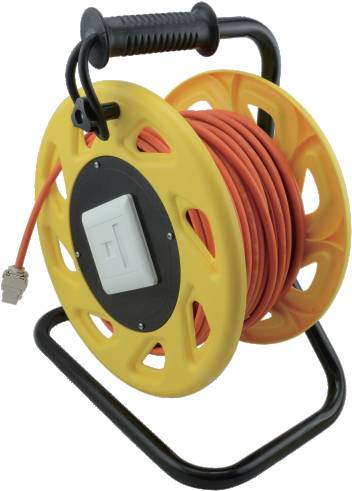 Helos Kabeltrommel, NetzwerkkabelCat.7 RohkabelA, mobil, orange/gelb, 50,0m robustes Design , 1000 MHz