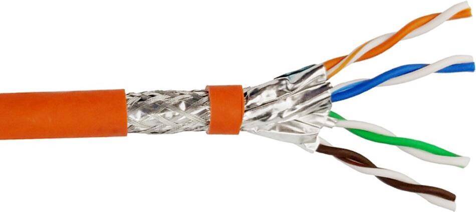 Helos Verlegekabel High Quality,Cat.7 Rohkabel, S/FTP, PiMF, LSZH, orange, 500m Trommel -Cat.7 Rohkabel, 600MHz