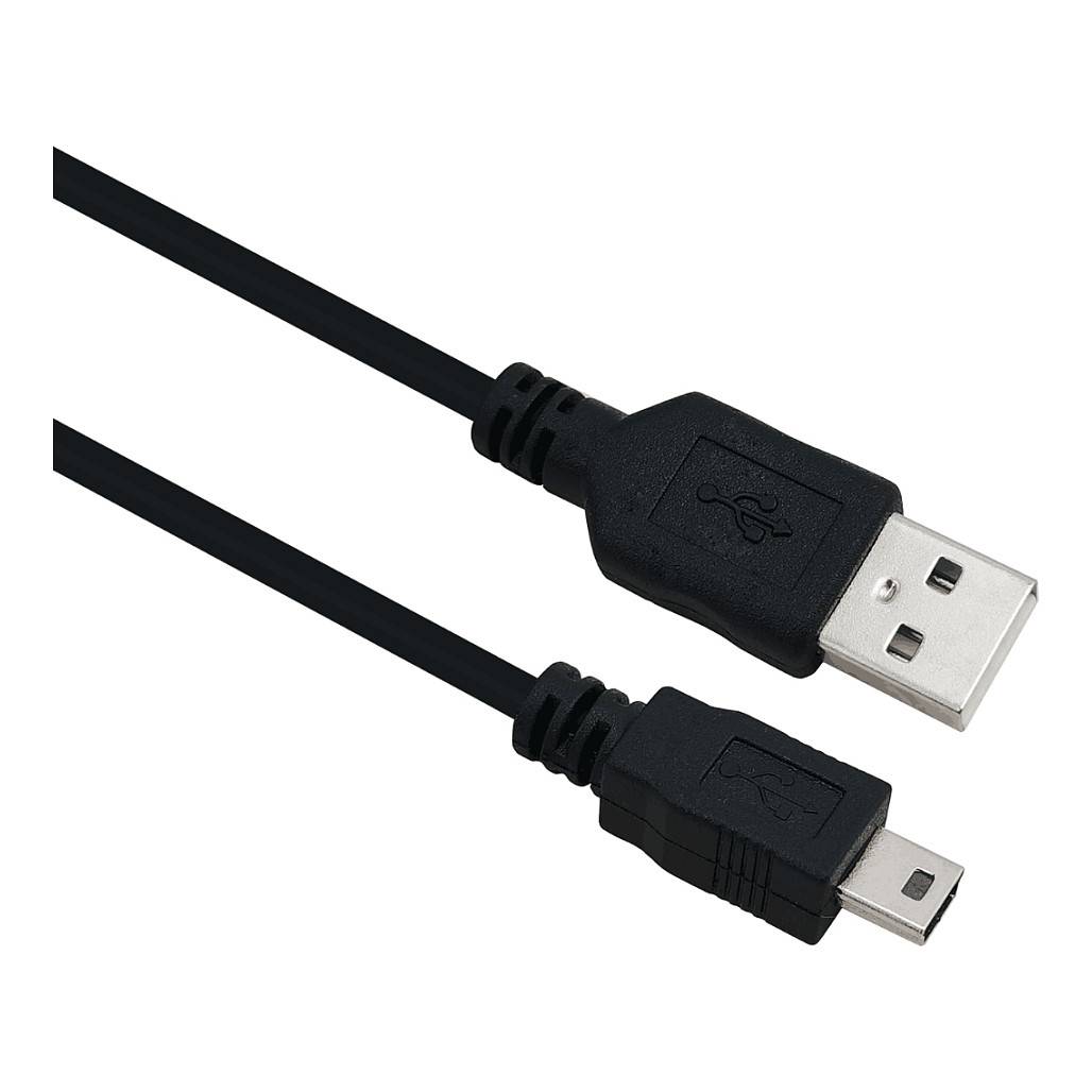Zwei schwarze USB-Kabel auf weißem Hintergrund: ein Standard-USB-A-Stecker und ein kleinerer Micro-USB-Stecker.