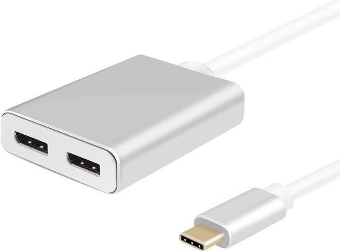 Helos Splitter, USB 3.1 Type-C™ St./2x DisplayPort Buchse, PREMIUM 4K, silber USB Type-C™ St./2x DisplayPort 1.2 Bu