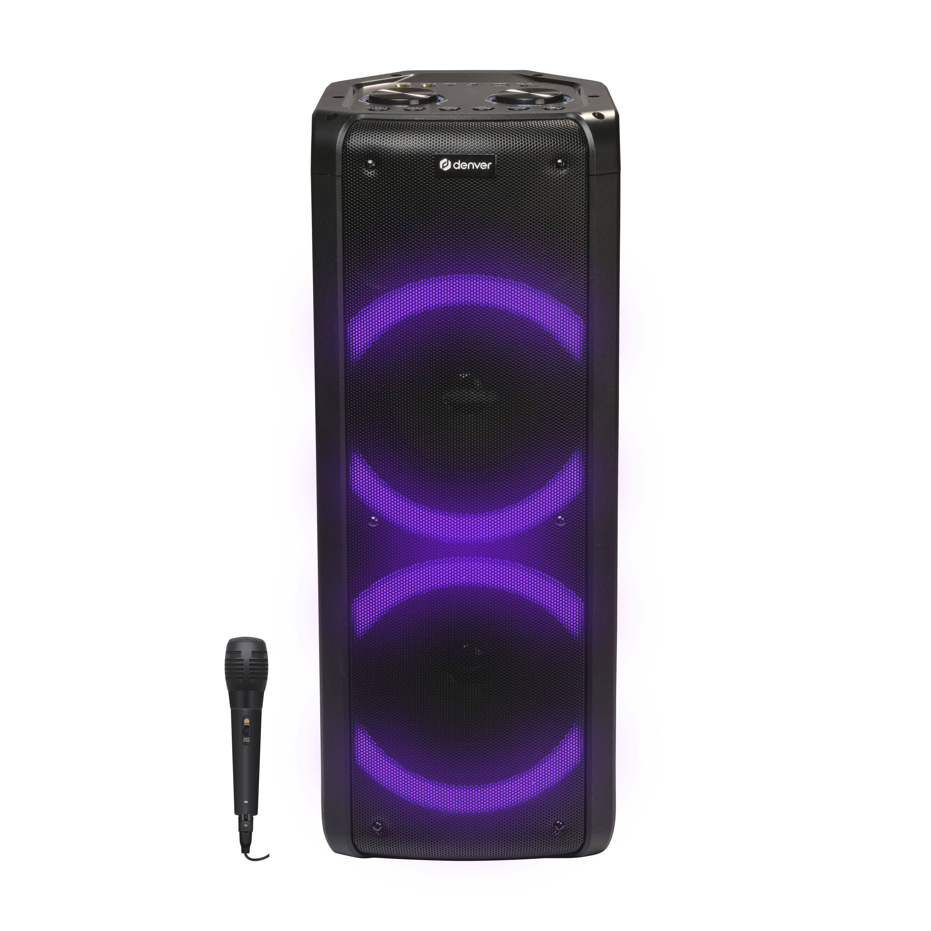 Denver BPS-352 - Bluetooth Party Lautsprecher 300W Karaoke Box mit Mikrofon LED Lichteffekt TWS Stereo Akku