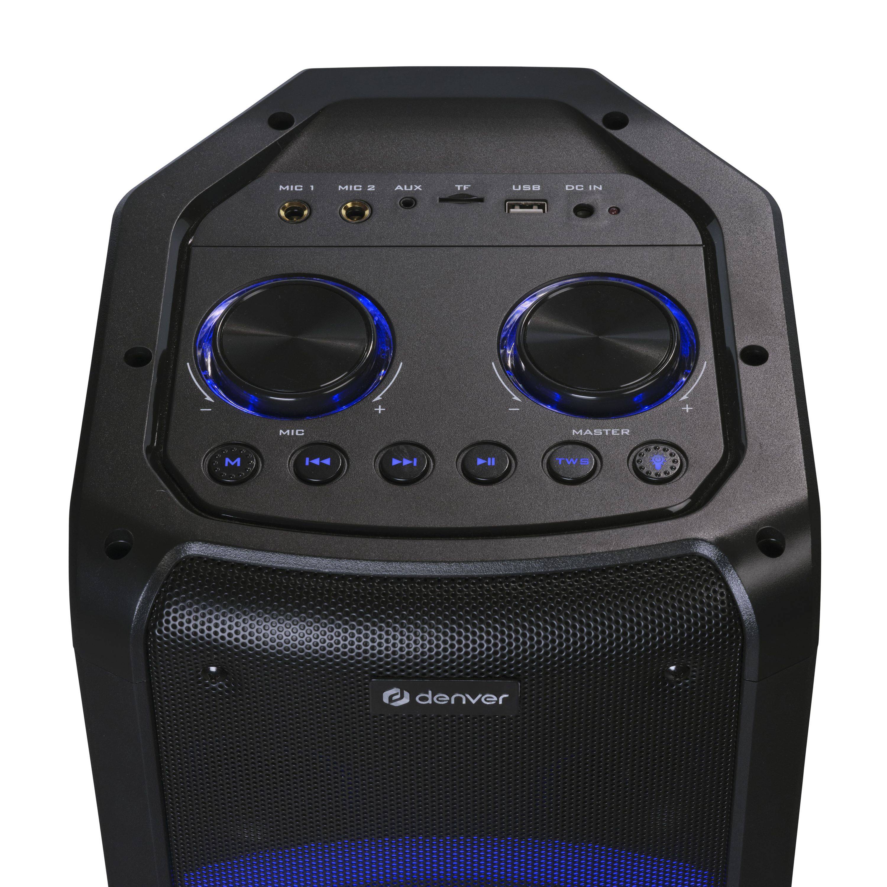 Denver BPS-352 - Bluetooth Party Lautsprecher 300W Karaoke Box mit Mikrofon LED Lichteffekt TWS Stereo Akku