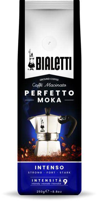 Bialetti Perfetto Moka Intenso gemahlenes Kaffeepaket, gekennzeichnet mit „Caffè Macinato