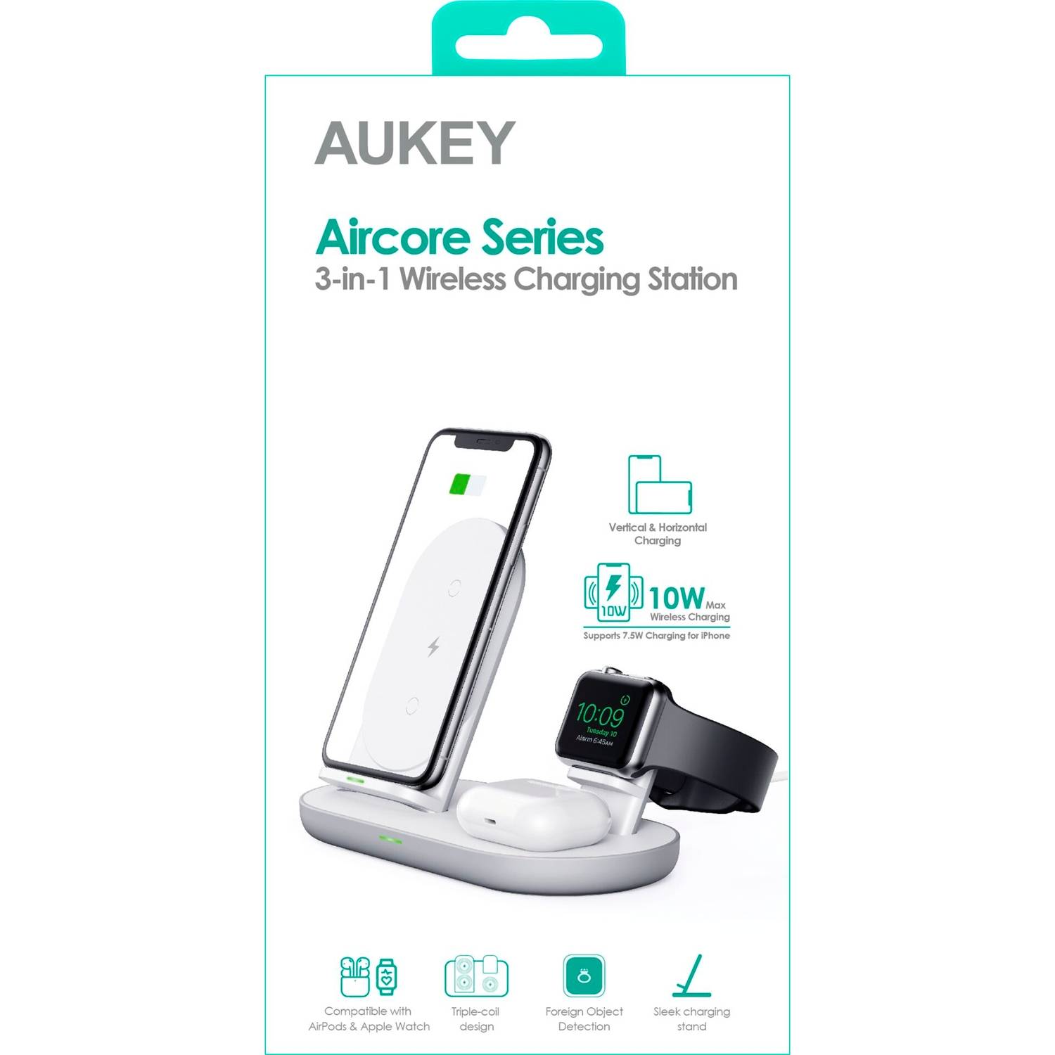 Aukey LC-A3-Whi Aircore Wireless Charger 15W Weiß, Kabelloses Laden, magnetisches Ladegerät