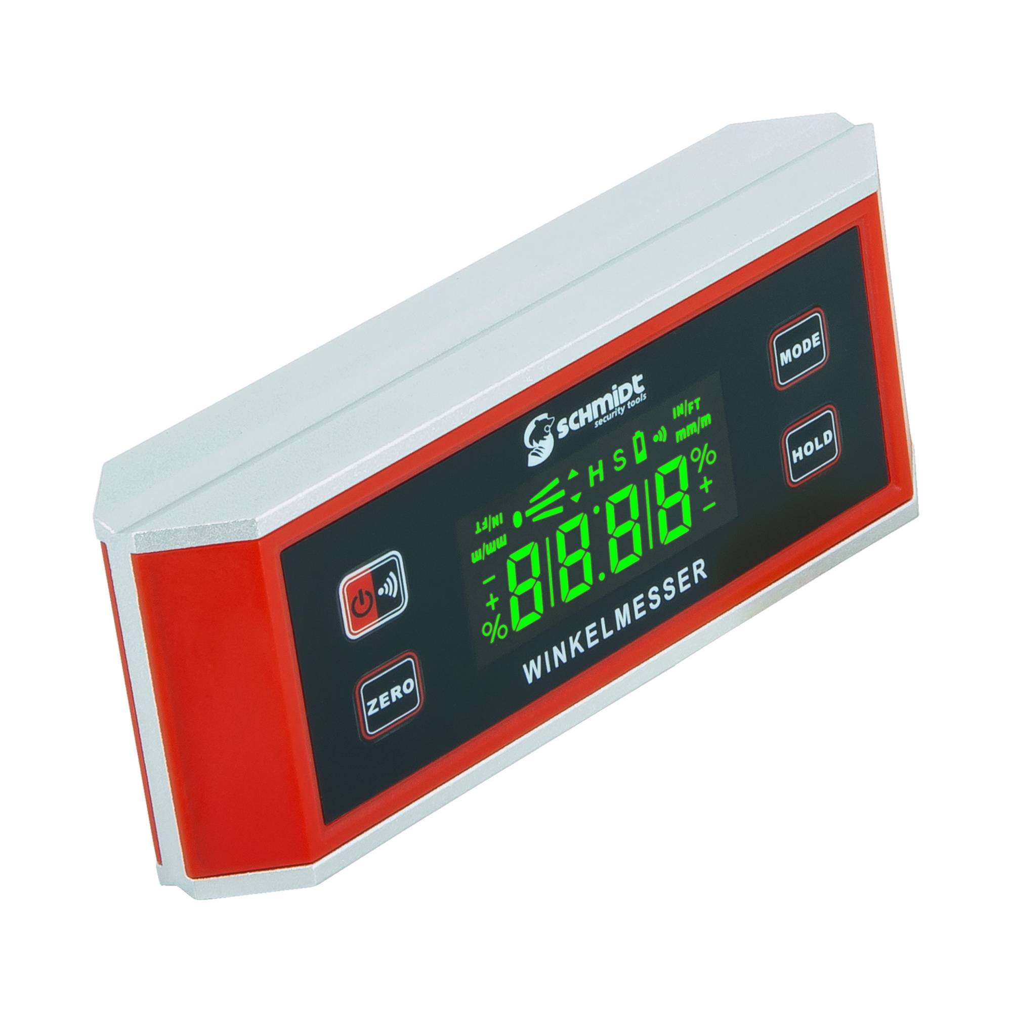 SCHMIDT security tools Digitaler Winkelmesser - LCD Display - magnetisch - Tonfunktion - Wasserdicht IP65 - Messbereich 90° - Gradmesser