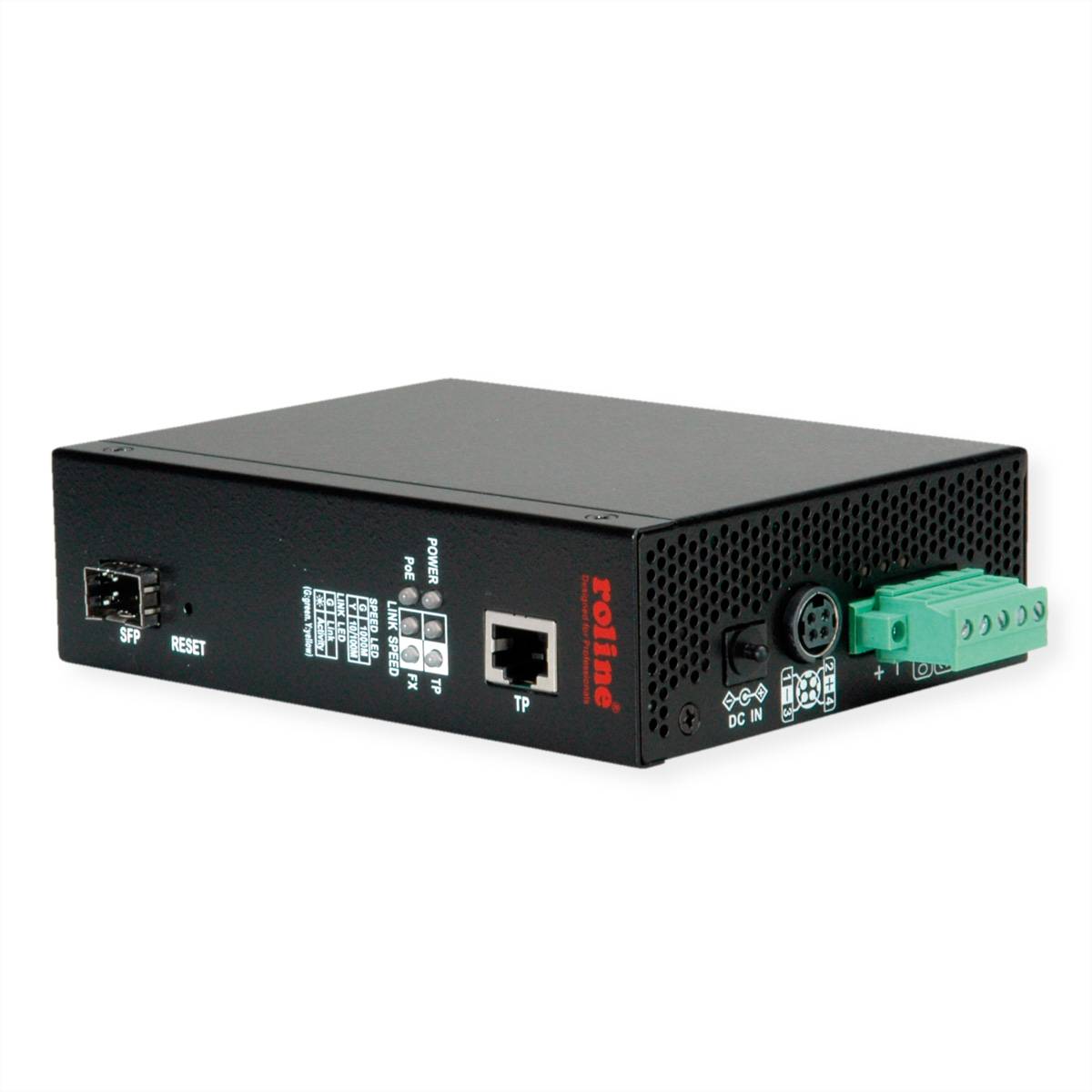 ROLINE Industrie Konverter Gigabit Ethernet - Dual Speed 100/1000 Fiber, mit PoE Funktion