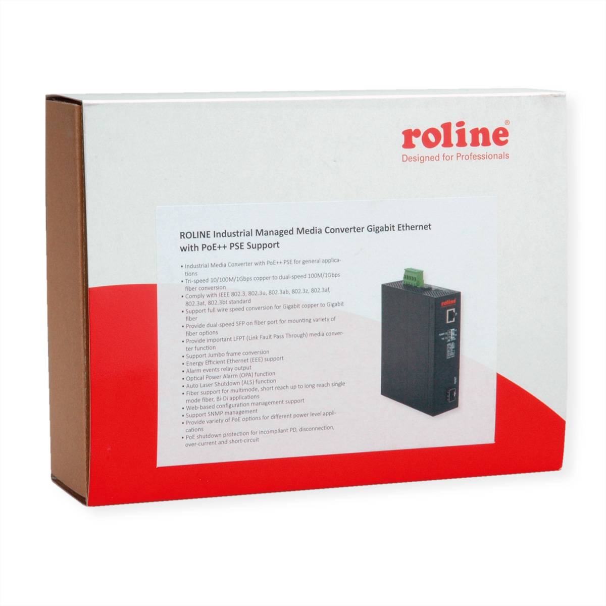 ROLINE Industrie Konverter Gigabit Ethernet - Dual Speed 100/1000 Fiber, mit PoE Funktion