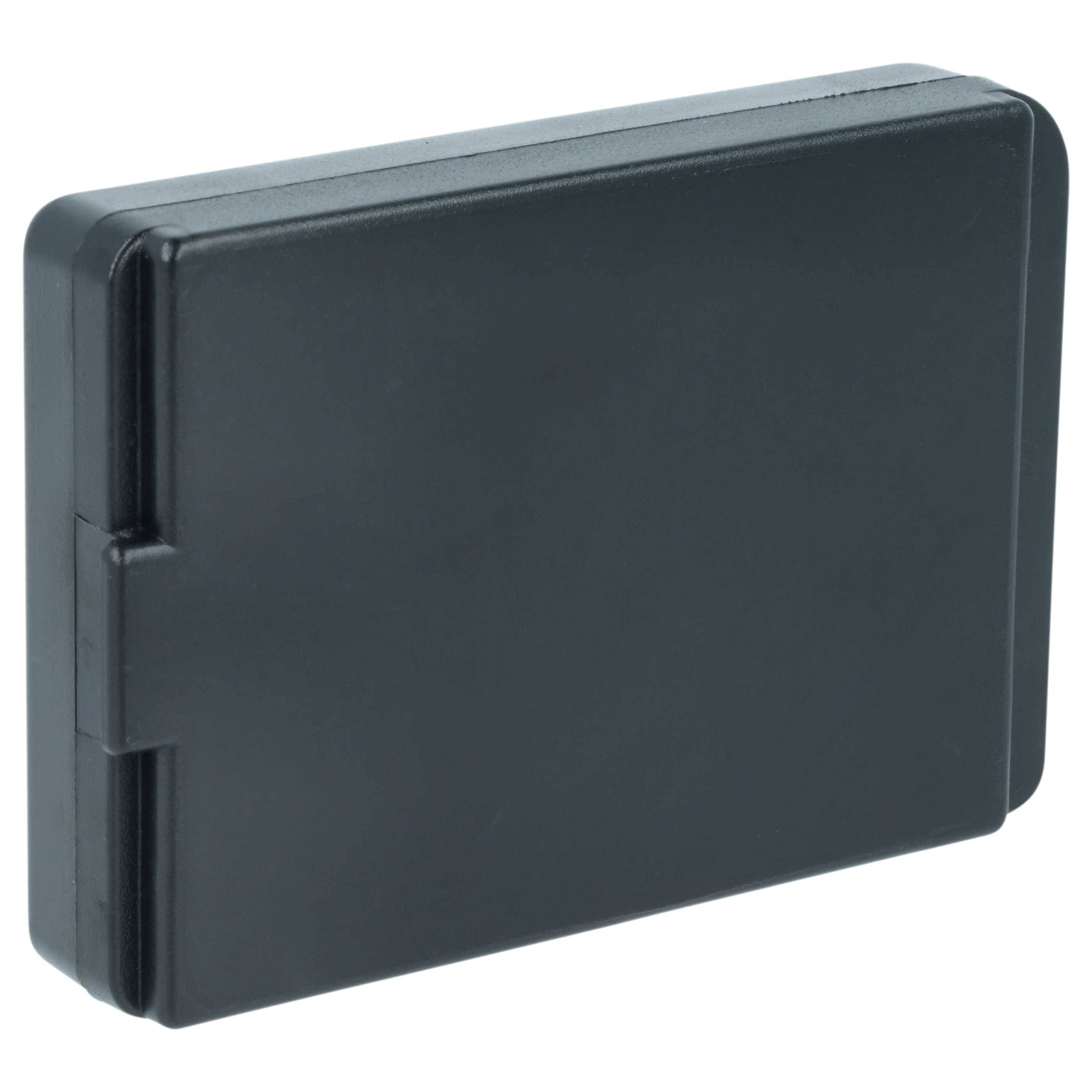 Eine kleine, schwarze, rechteckige Kunststoffbox mit einem Deckel mit Scharnier, die zur Aufbewahrung oder zum Schutz kleiner Gegenstände verwendet wird.