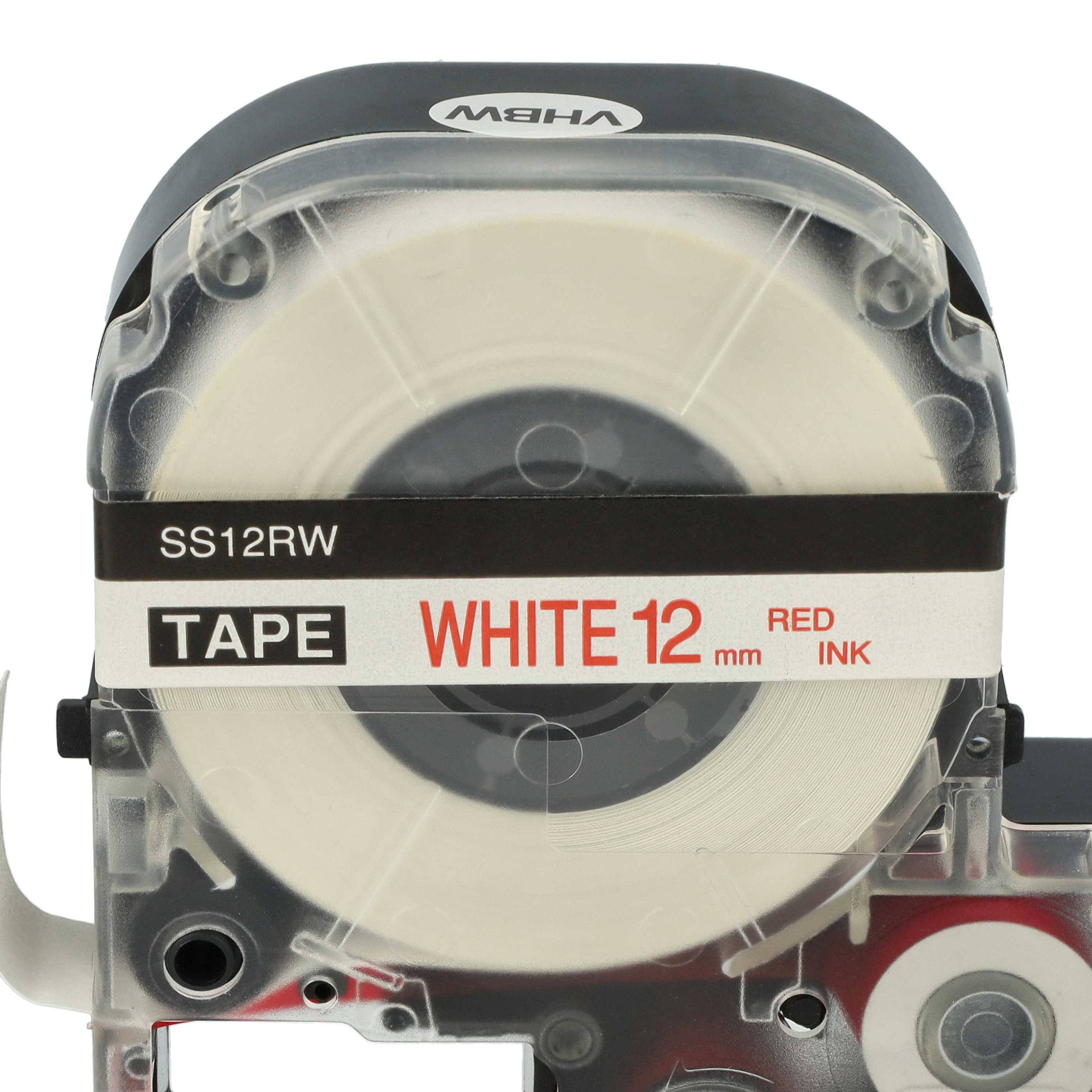 vhbw Schriftband-Kassette kompatibel mit KingJim SR530, SR550, SR530C, SR3900P, SR6700D, SR40, SR750 Etiketten-Drucker 8m x 12mm Rot auf Weiß