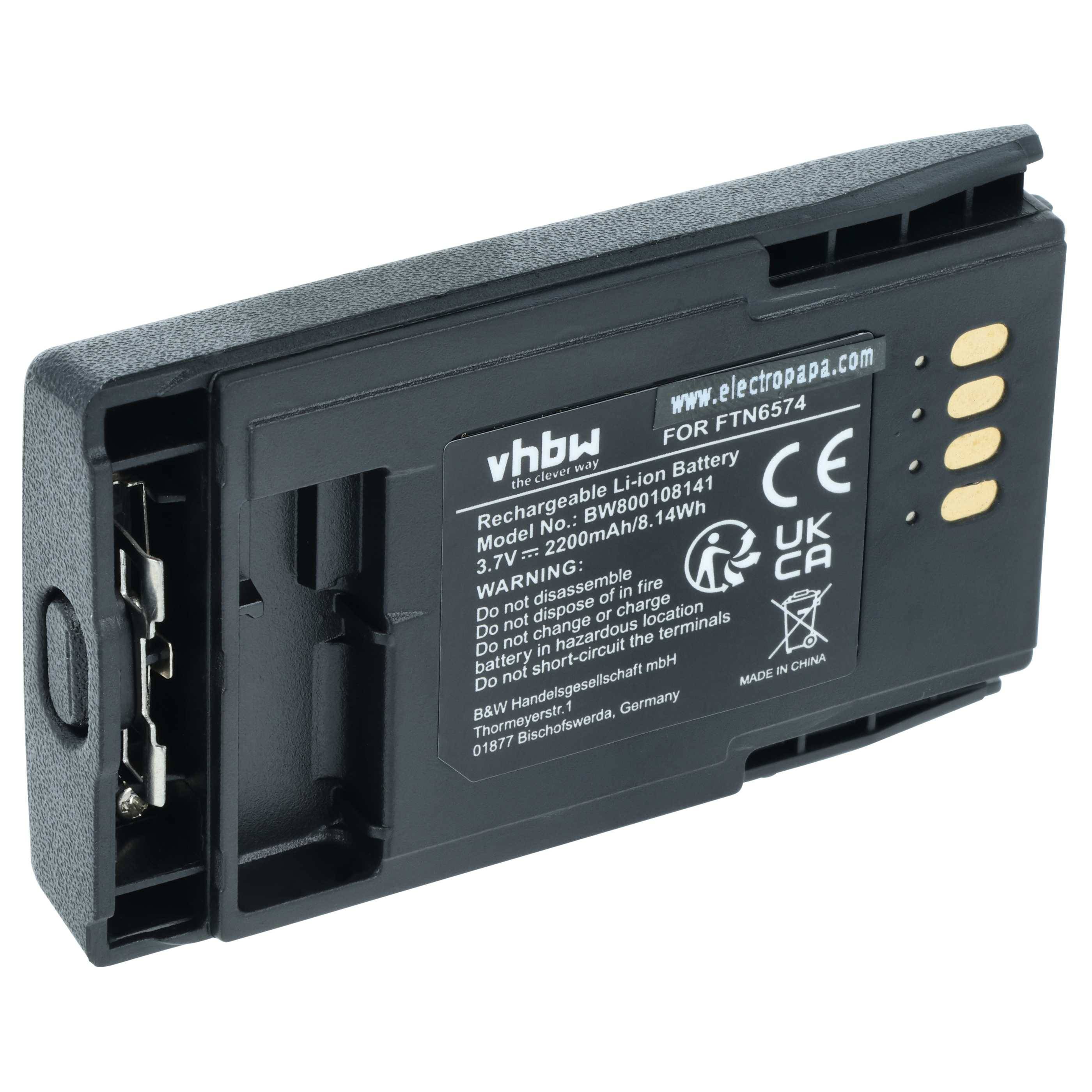 vhbw Akku Ersatz für Motorola PMNN4351B, PMNN6074 für Funkgerät, Walkie Talkie (2200 mAh, 3,7 V, Li-Ion)