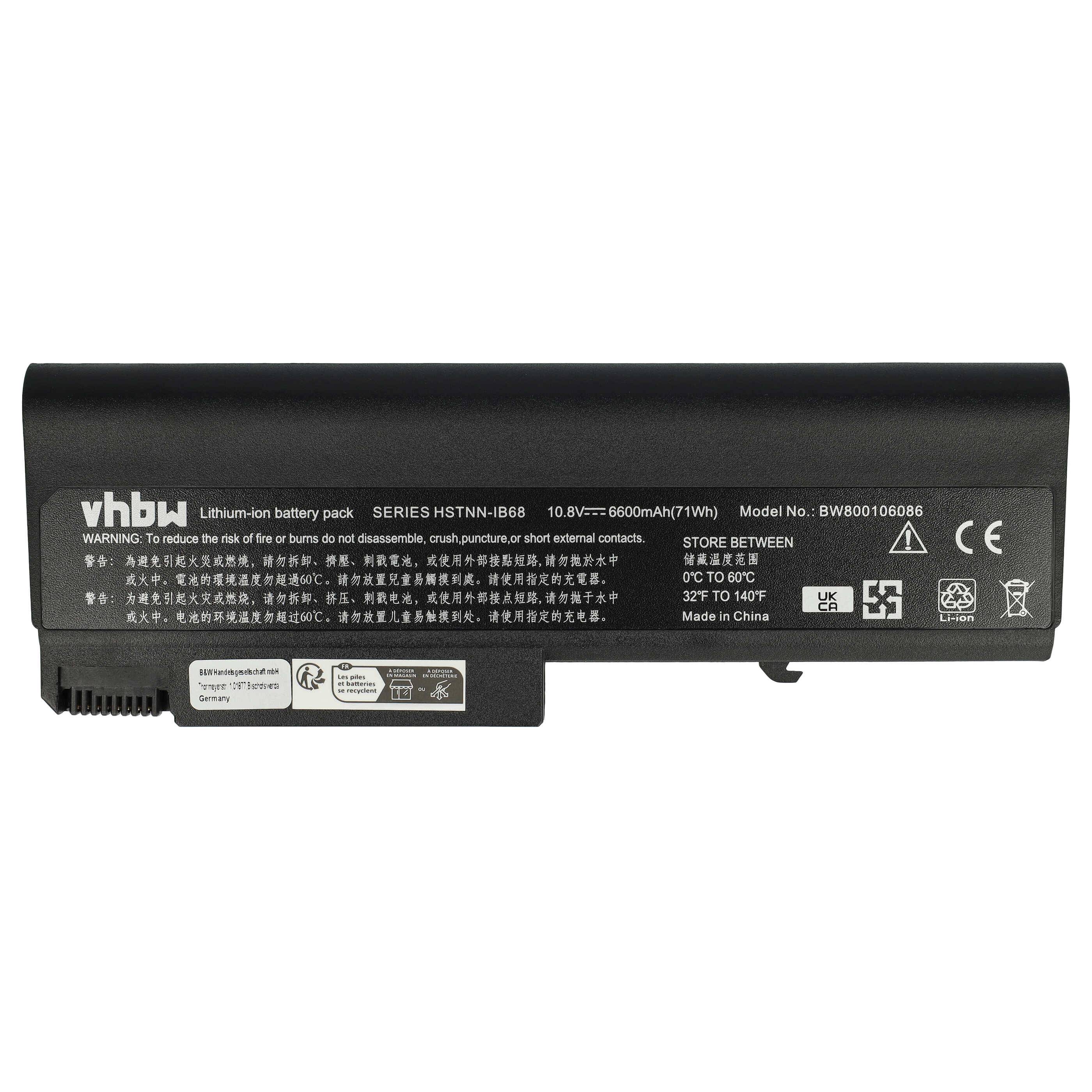 vhbw Akku Ersatz für HP HSTNN-UB68, HSTNN-UB69, HSTNN-XB24, HSTNN-XB59, HSTNN-XB61 für Notebook (6600mAh, 10,8V, Li-Ion)