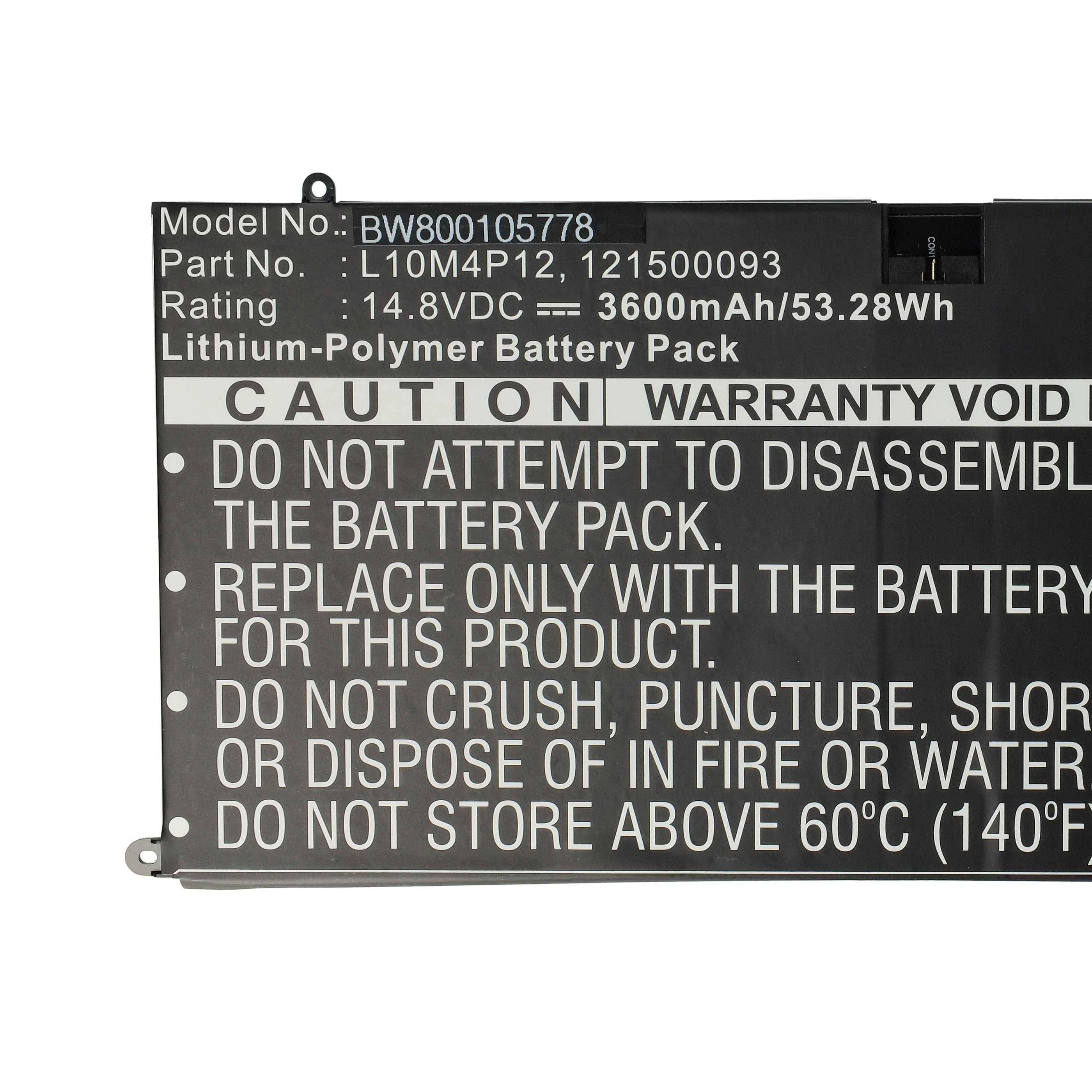 vhbw Akku Ersatz für Lenovo L10M4P12, 121500093 für Notebook (3600 mAh, 14,8 V, Li-Polymer)