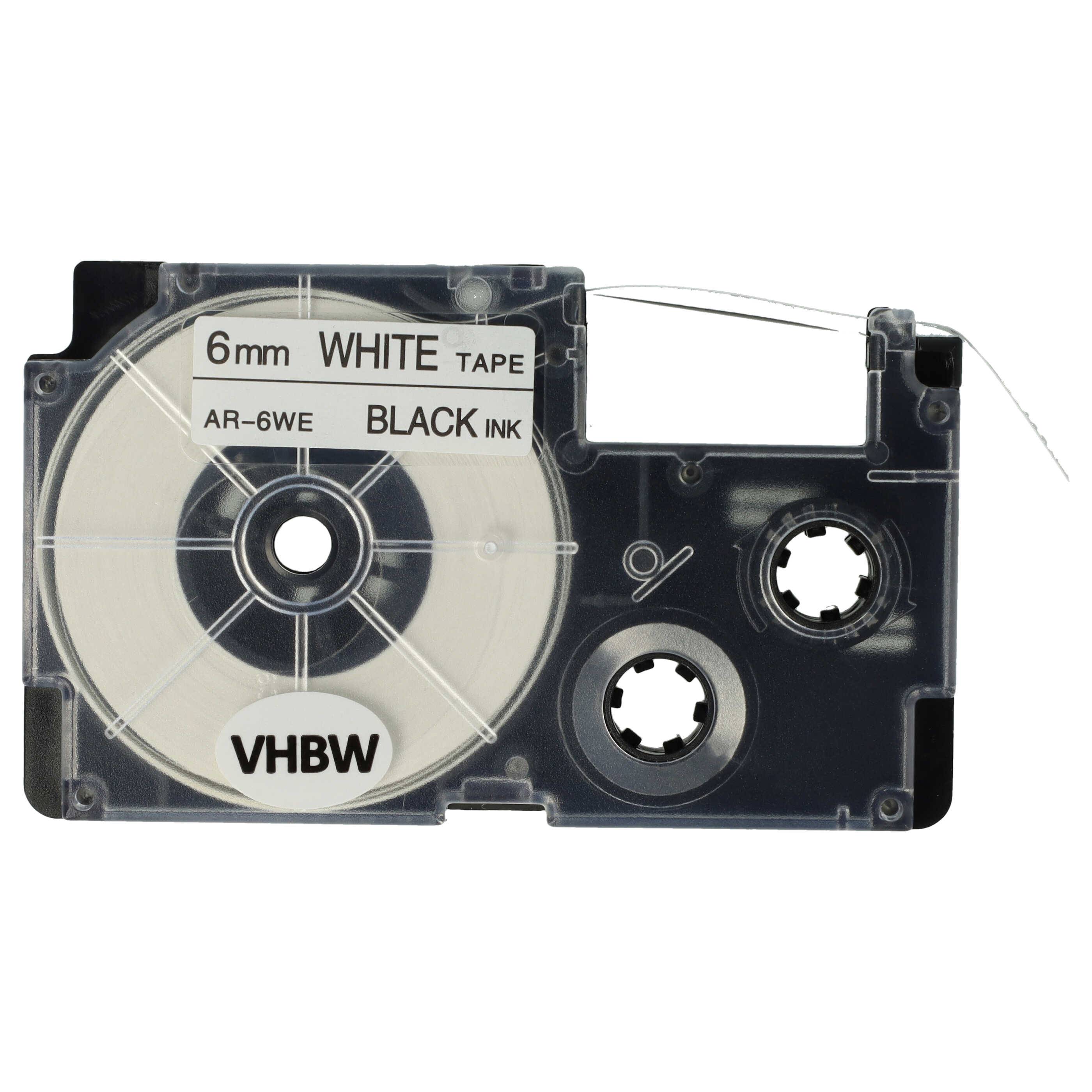 vhbw Schriftband-Kassette kompatibel mit Casio KL-200 | KL-2000, KL-130, KL-100E, KL-120, KL-1500, CW-L300 Etiketten-Drucker 8m x 6mm Schwarz auf