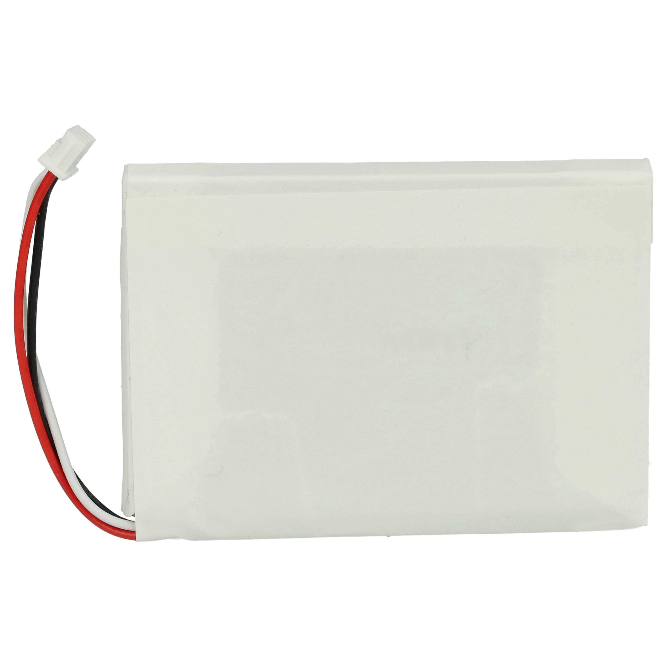 Eine rechteckige Lithium-Polymer-Batterie mit angeschlossenen roten und schwarzen Kabeln und einem weißen Steckverbinder am Ende.