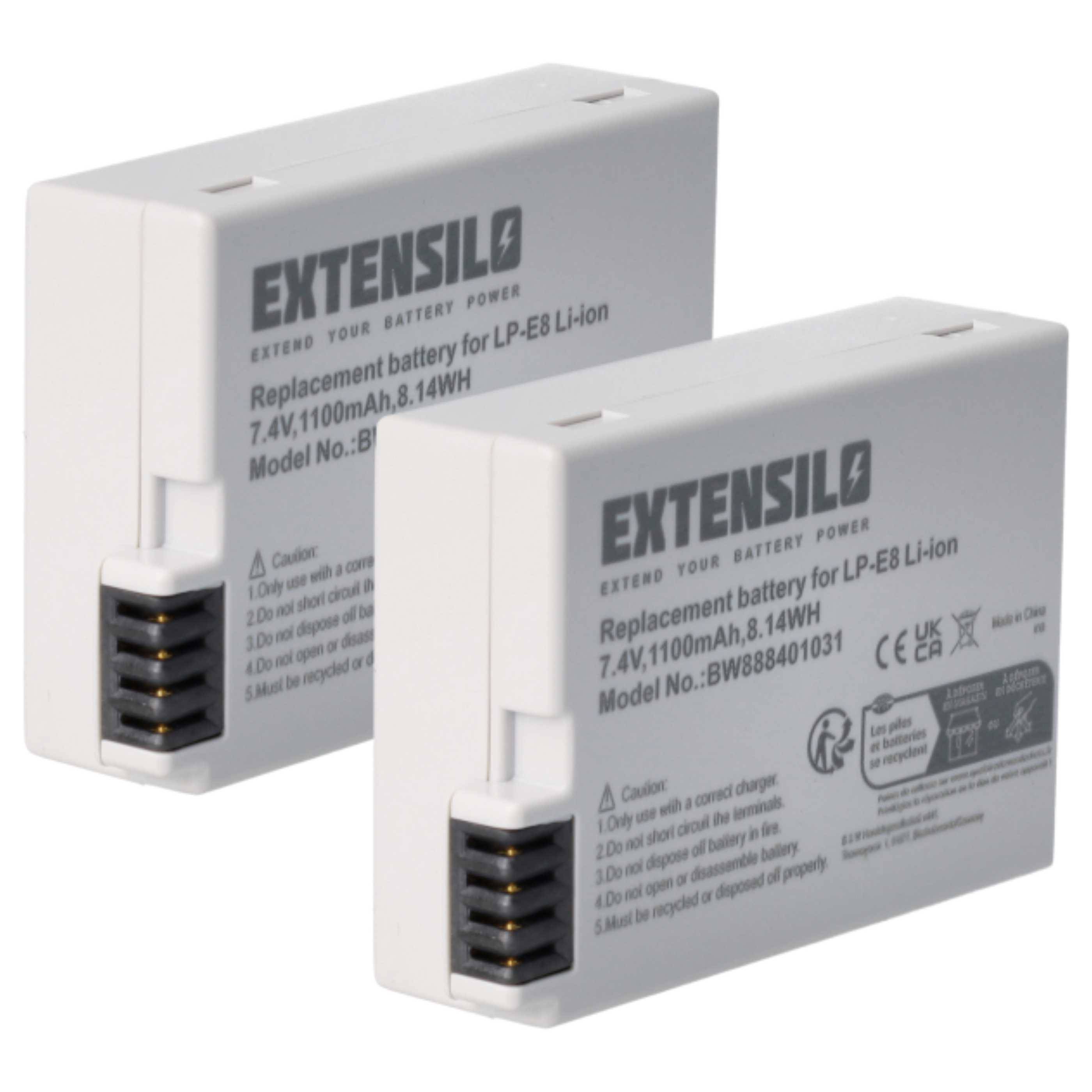 Zwei Extensil Ersatzbatterien für LP-E8 Li-Ionen, 7,4V, 1100mAh, 8,14Wh, Modell BW888401031.