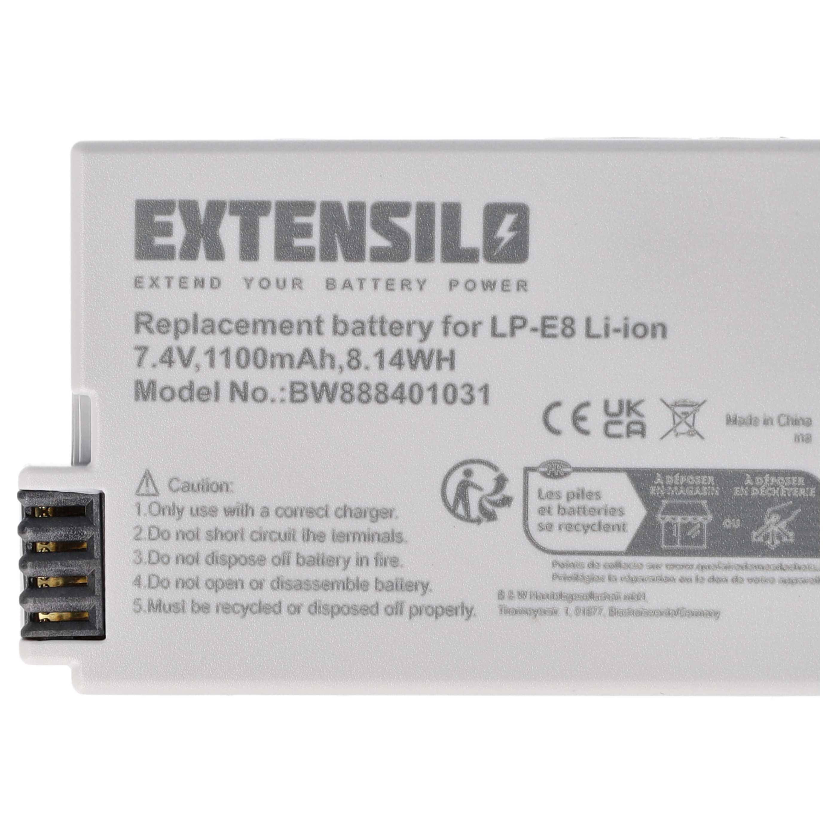 EXTENSILO 2x Akku Ersatz für Canon LP-E8 | für Kamera (1100 mAh, 7,4 V, Li-Ion)