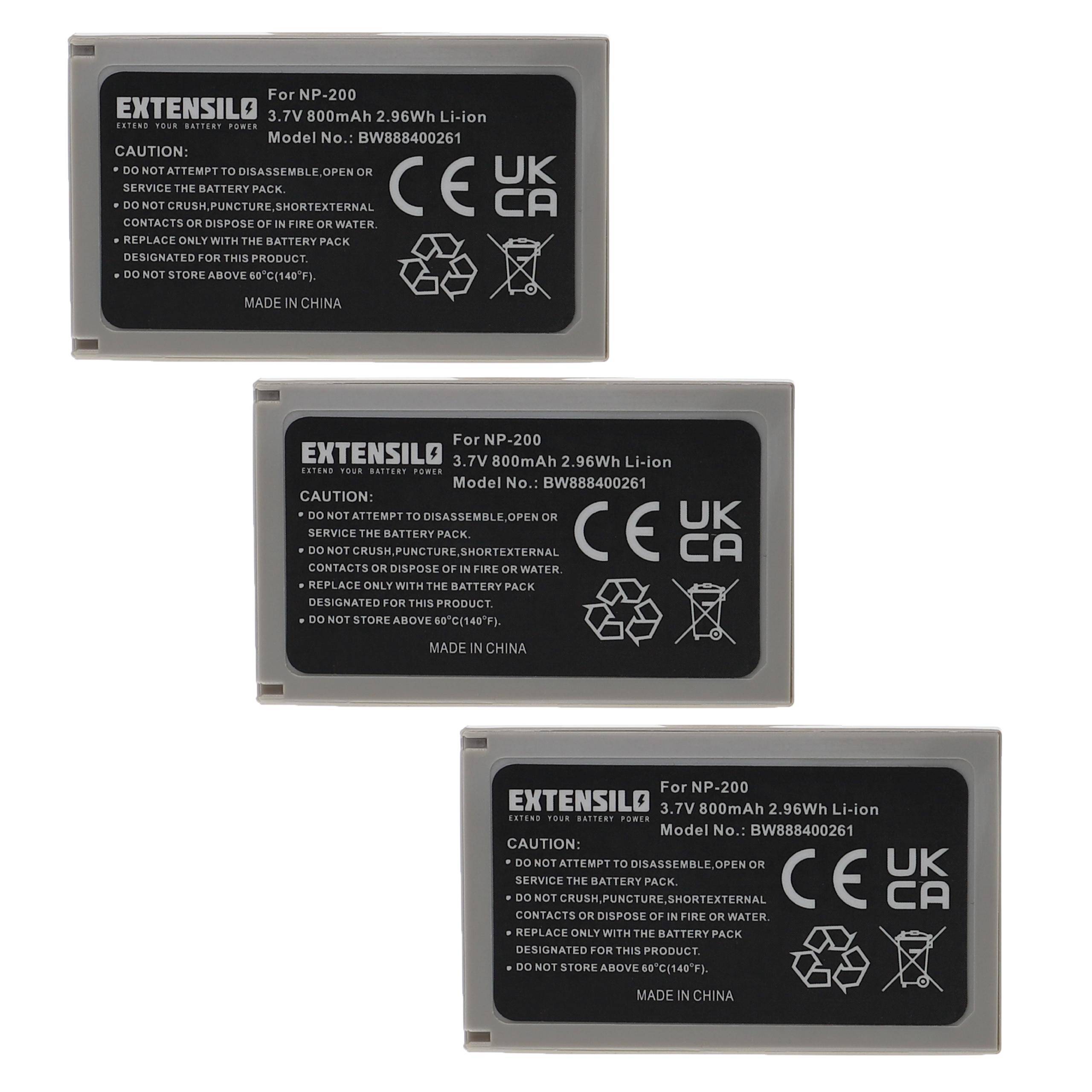 EXTENSILO 3x Akku kompatibel mit Minolta Dimage Xt Biz, X, Xg, Xi, Xt Kamera (800 mAh, 3,7 V, Li-Ion)
