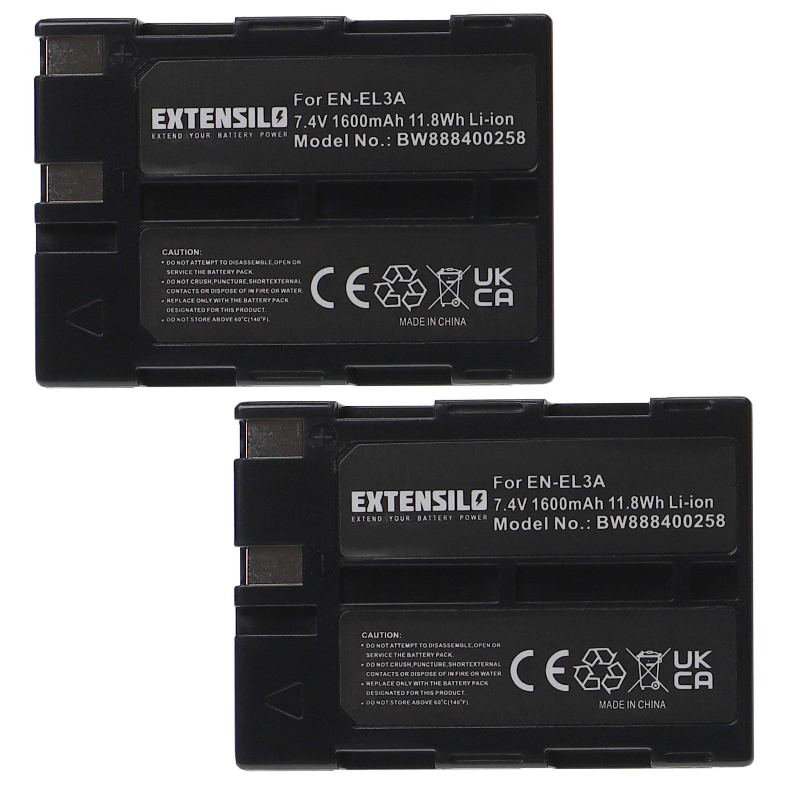 EXTENSILO 2x Akku Ersatz für Nikon EN-EL3, EN-EL3a für Kamera (1600 mAh, 7,4 V, Li-Ion)