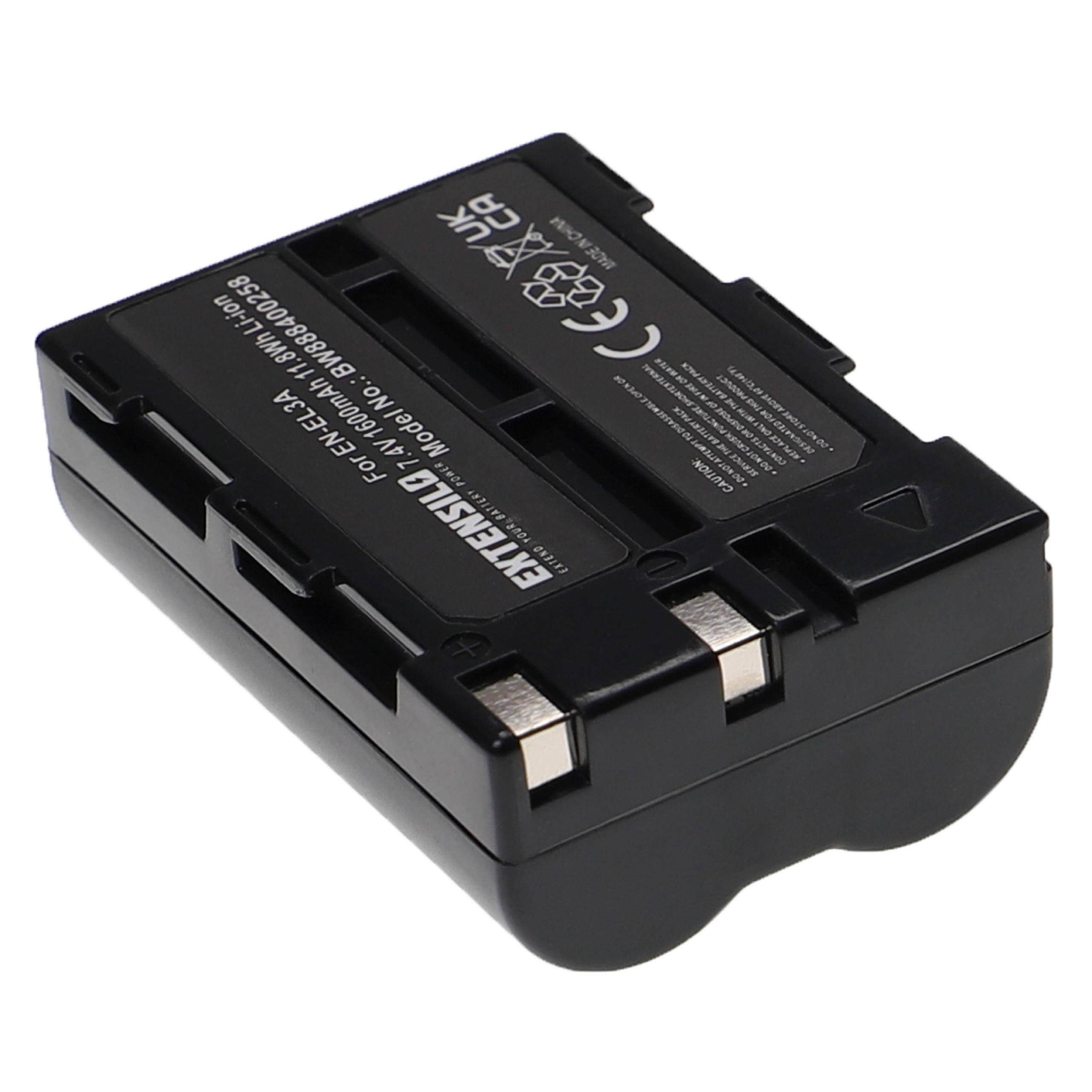 EXTENSILO 3x Akku Ersatz für Nikon EN-EL3, EN-EL3a für Kamera (1600 mAh, 7,4 V, Li-Ion)