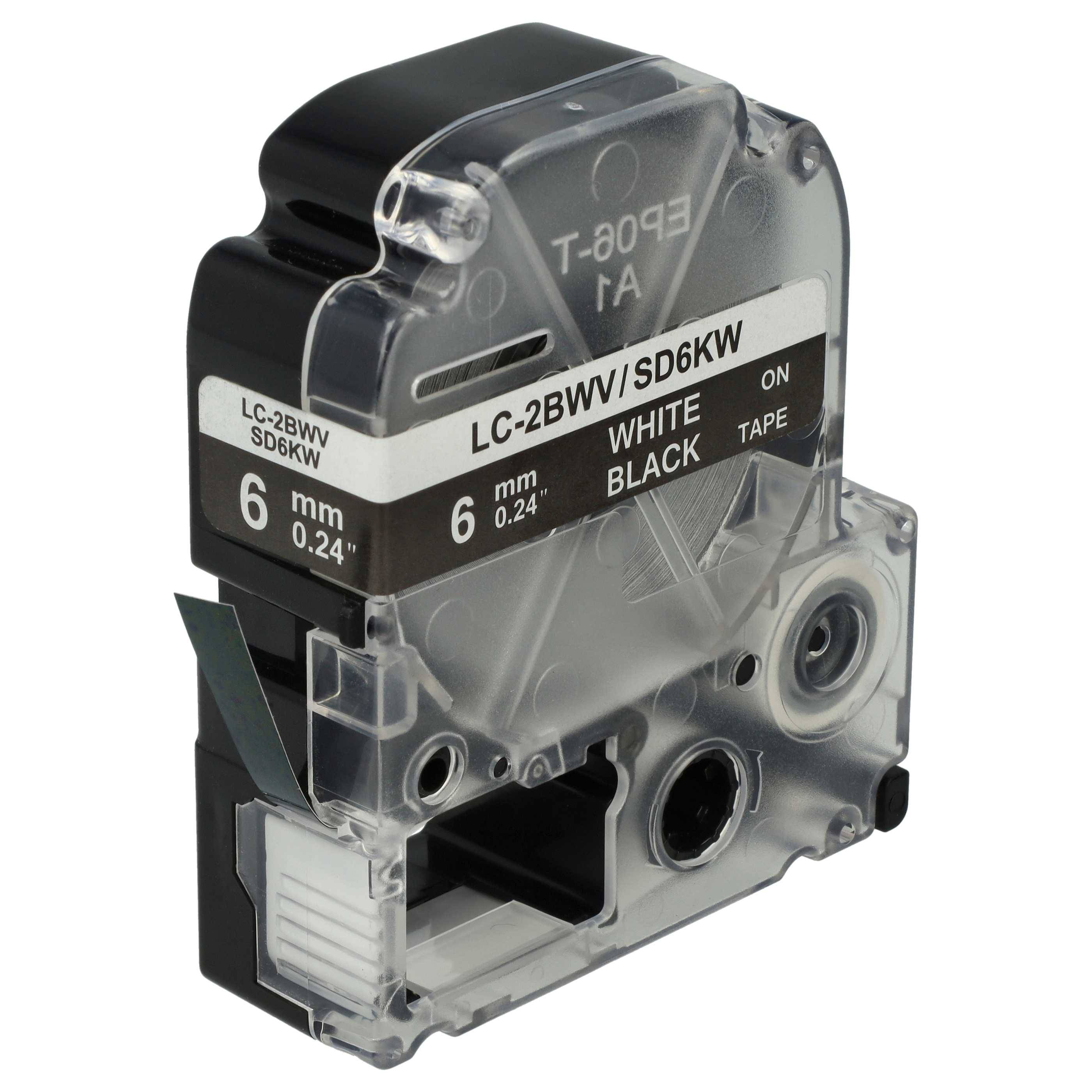 vhbw Schriftband-Kassette für Epson LC-2BWV | Etiketten-Drucker 8m x 6mm Weiß auf Schwarz