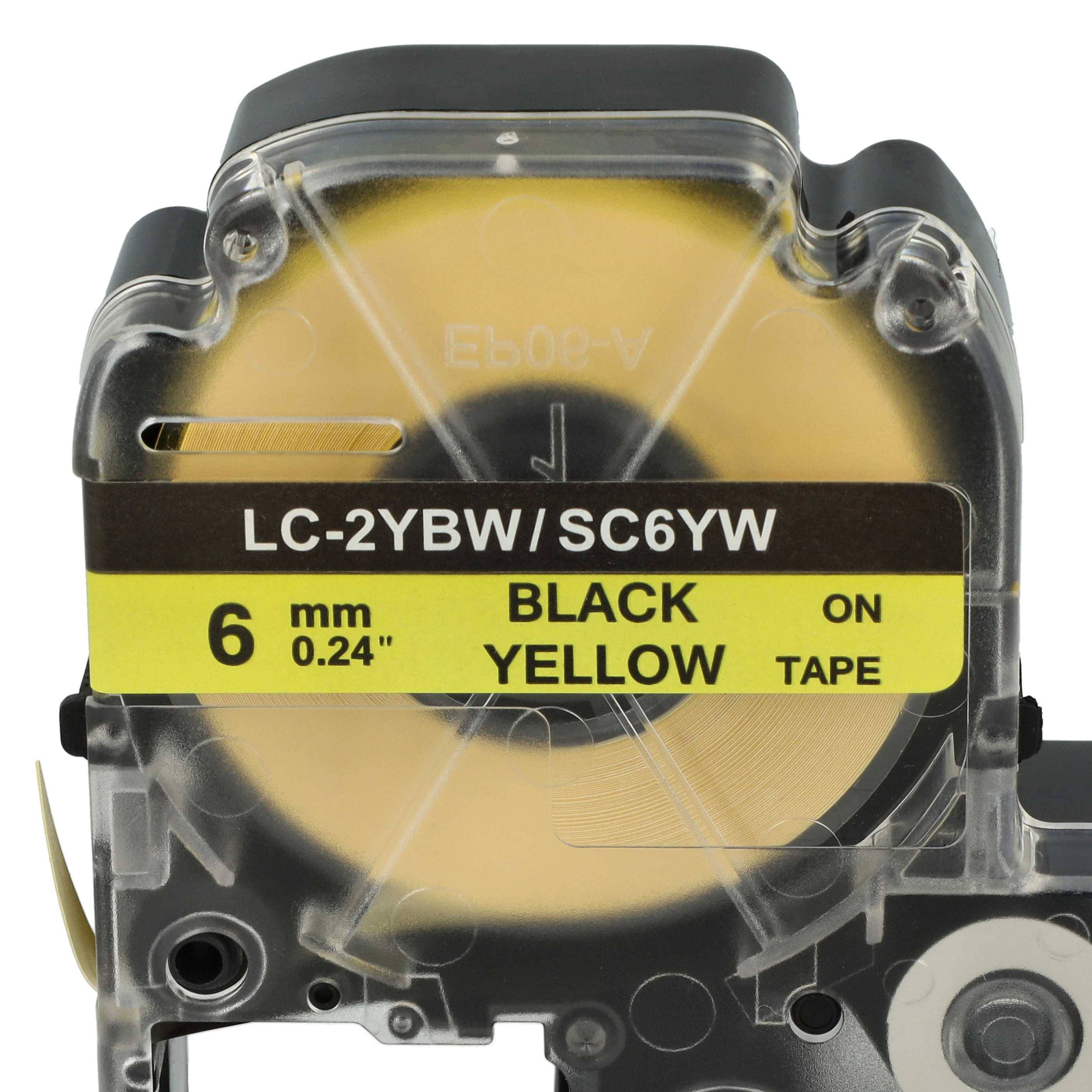 vhbw Schriftband-Kassette kompatibel mit KingJim SR530, SR550, SR530C, SR3900P, SR6700D, SR40, SR750 Etiketten-Drucker 8m x 6mm Schwarz auf Gelb