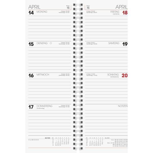 Vormerkbuch 100x296mm 1 Woche auf 2 Seiten rot Kalendarium 2023