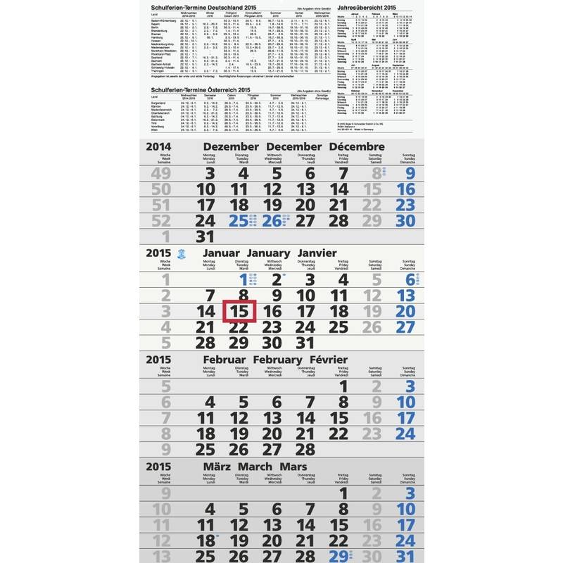 Glocken Wandkalender "4-Monats-Wandkalender UWS", 2025, grau