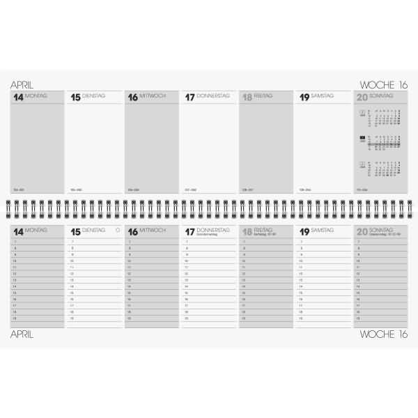 Querkalender 42x13,7cm 1 Woche/2 Seiten grau Kalendarium 2023