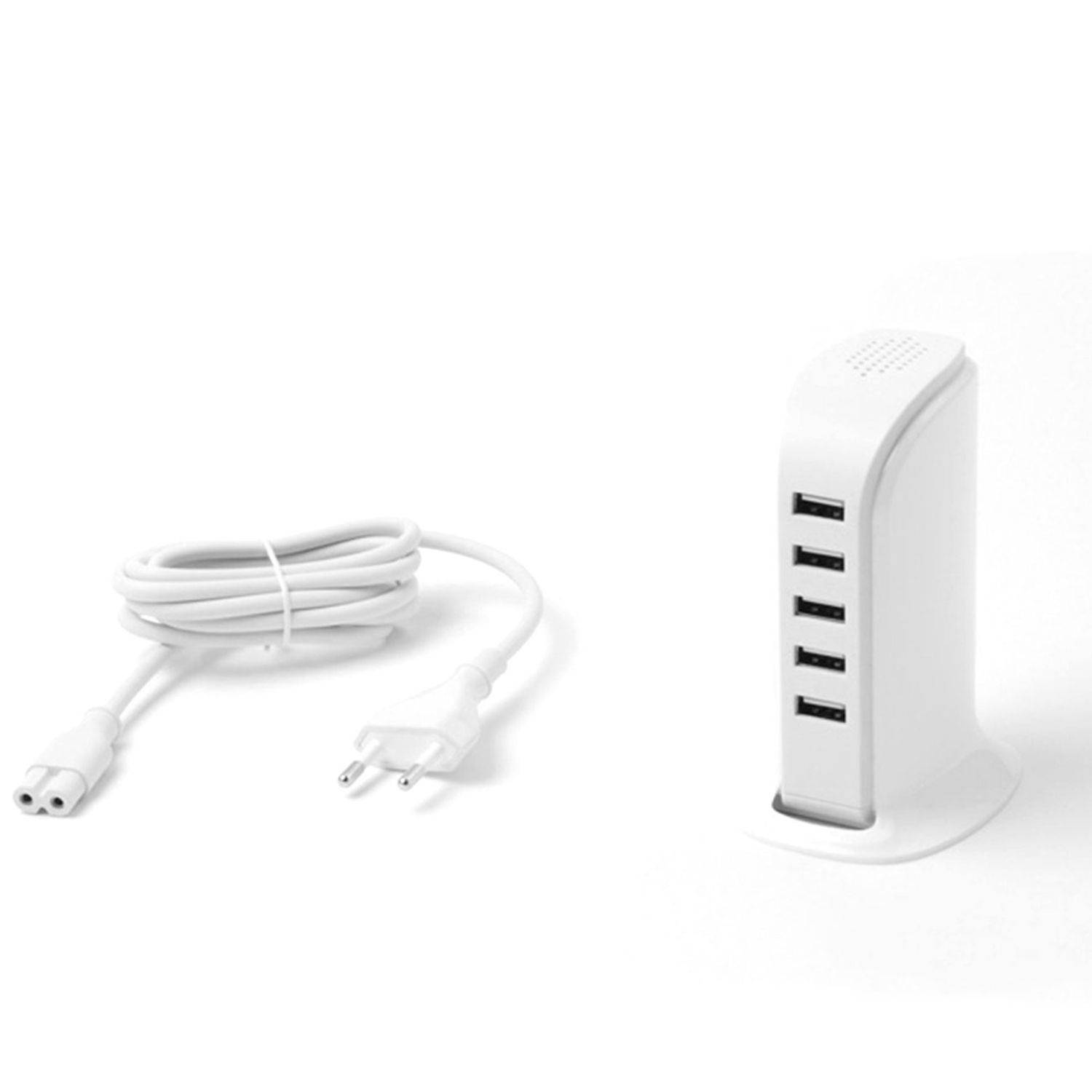 Ladegerät 5x USB 25W Ladestation USB Netzteil Mehrfachladegerät mit integriertem Netzkabel weiß